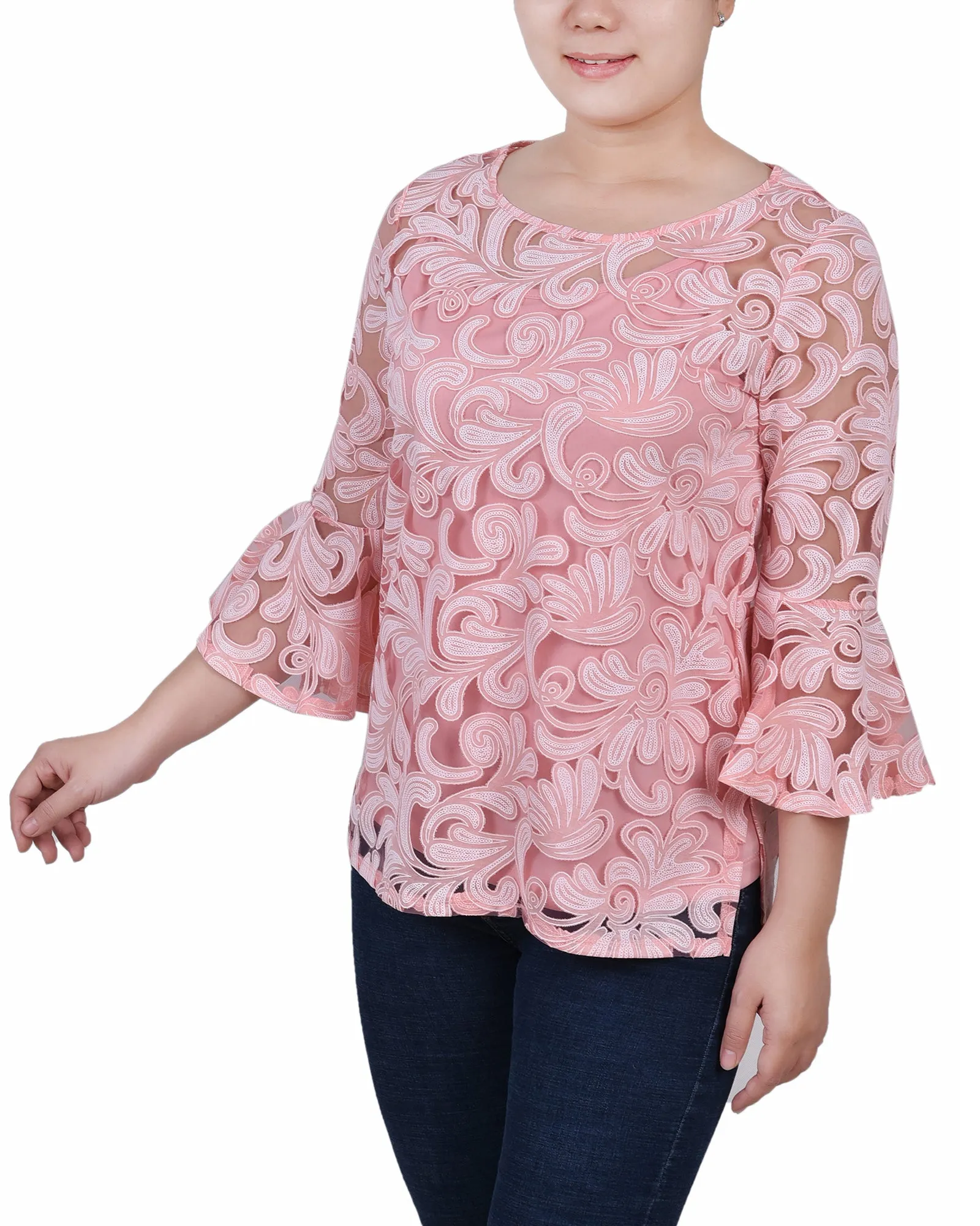 Blouse Petite 3/4 Manches Transparentes Avec Camisole Coordonnée