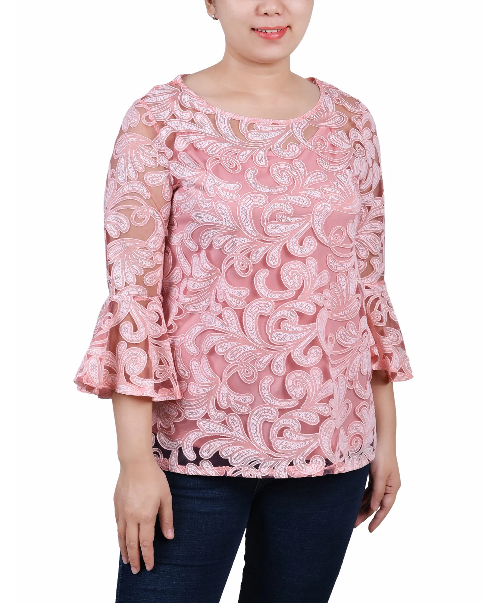 Blouse Petite 3/4 Manches Transparentes Avec Camisole Coordonnée