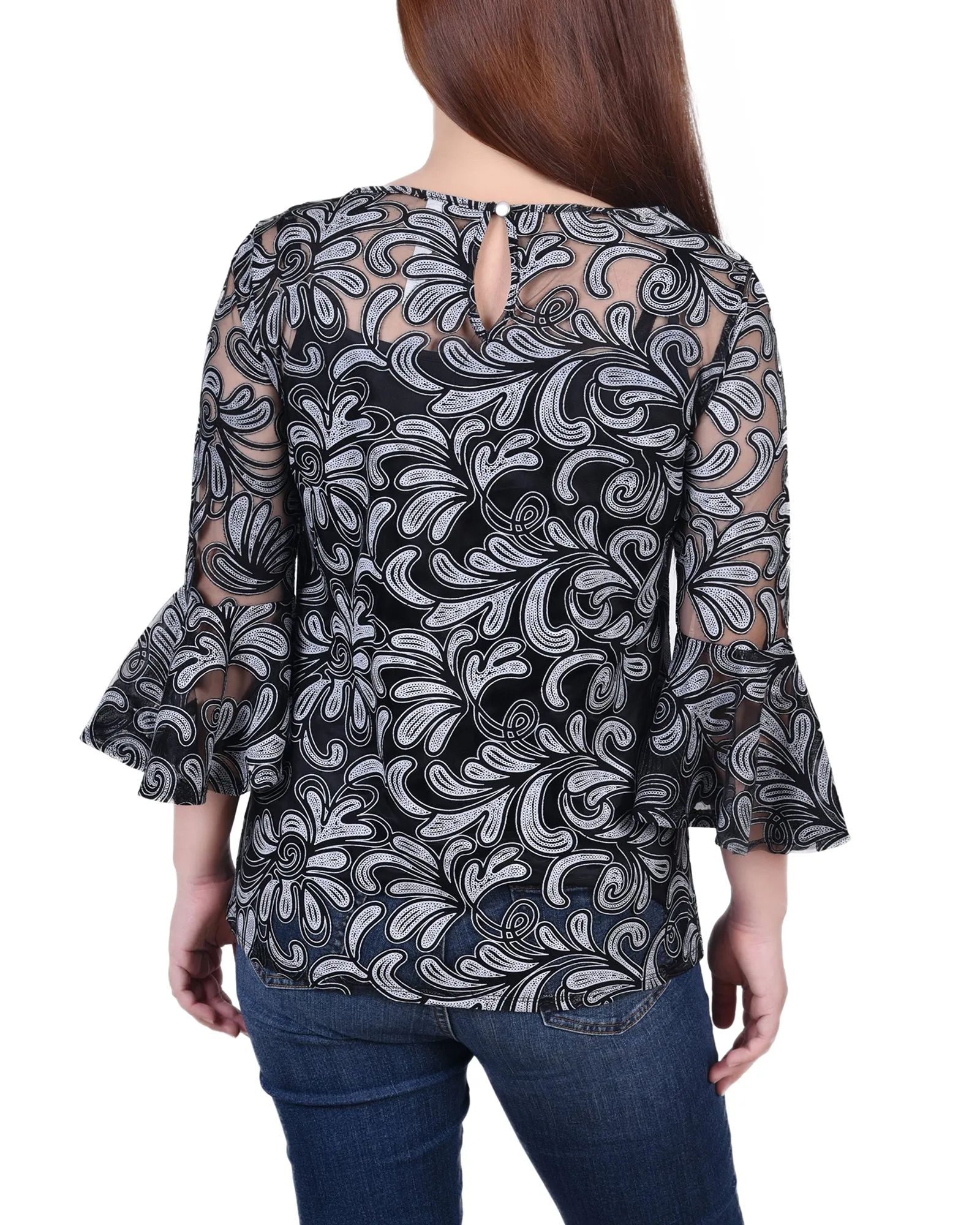 Blouse Petite 3/4 Manches Transparentes Avec Camisole Coordonnée
