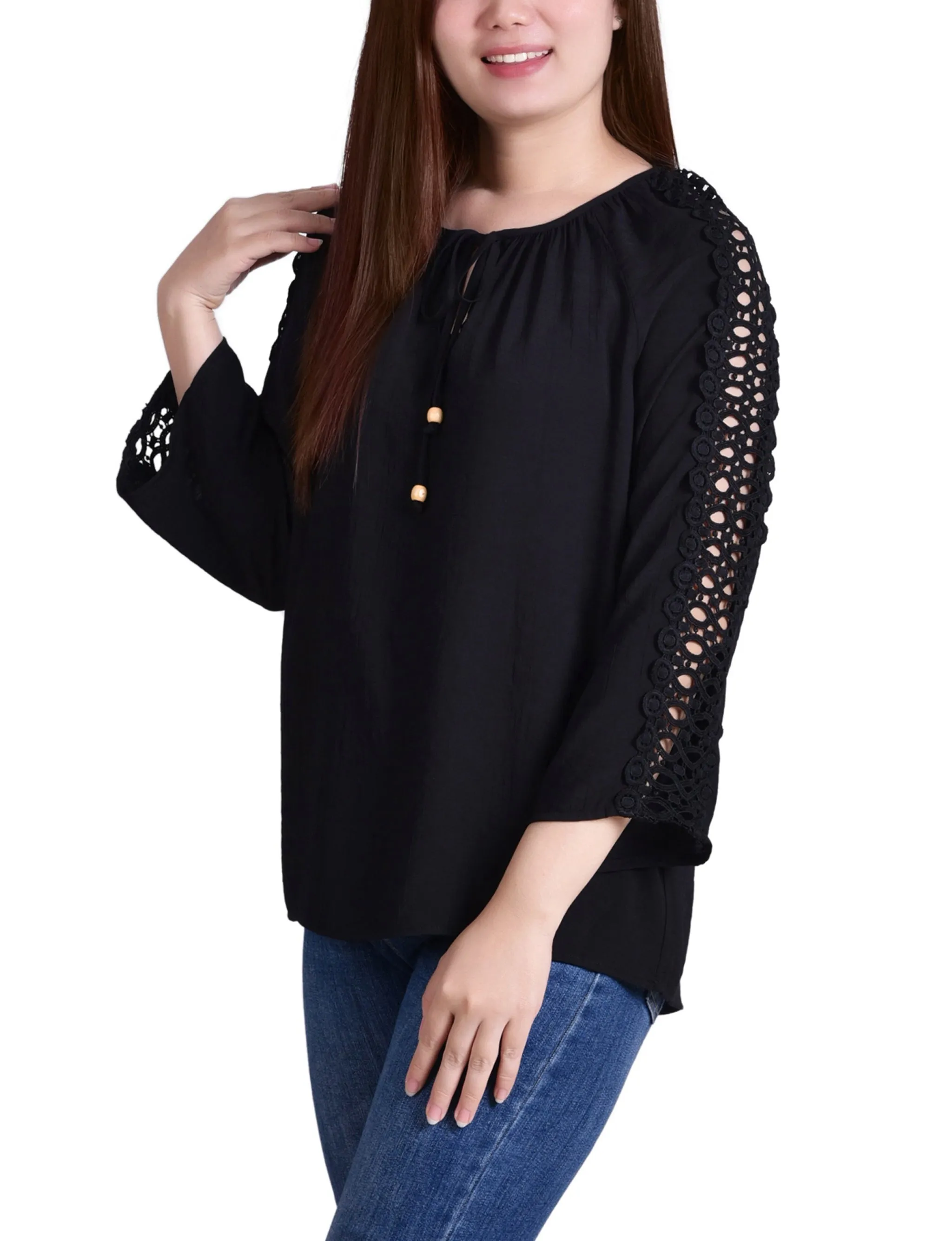 Blouse à détails crochetés avec manches 3/4