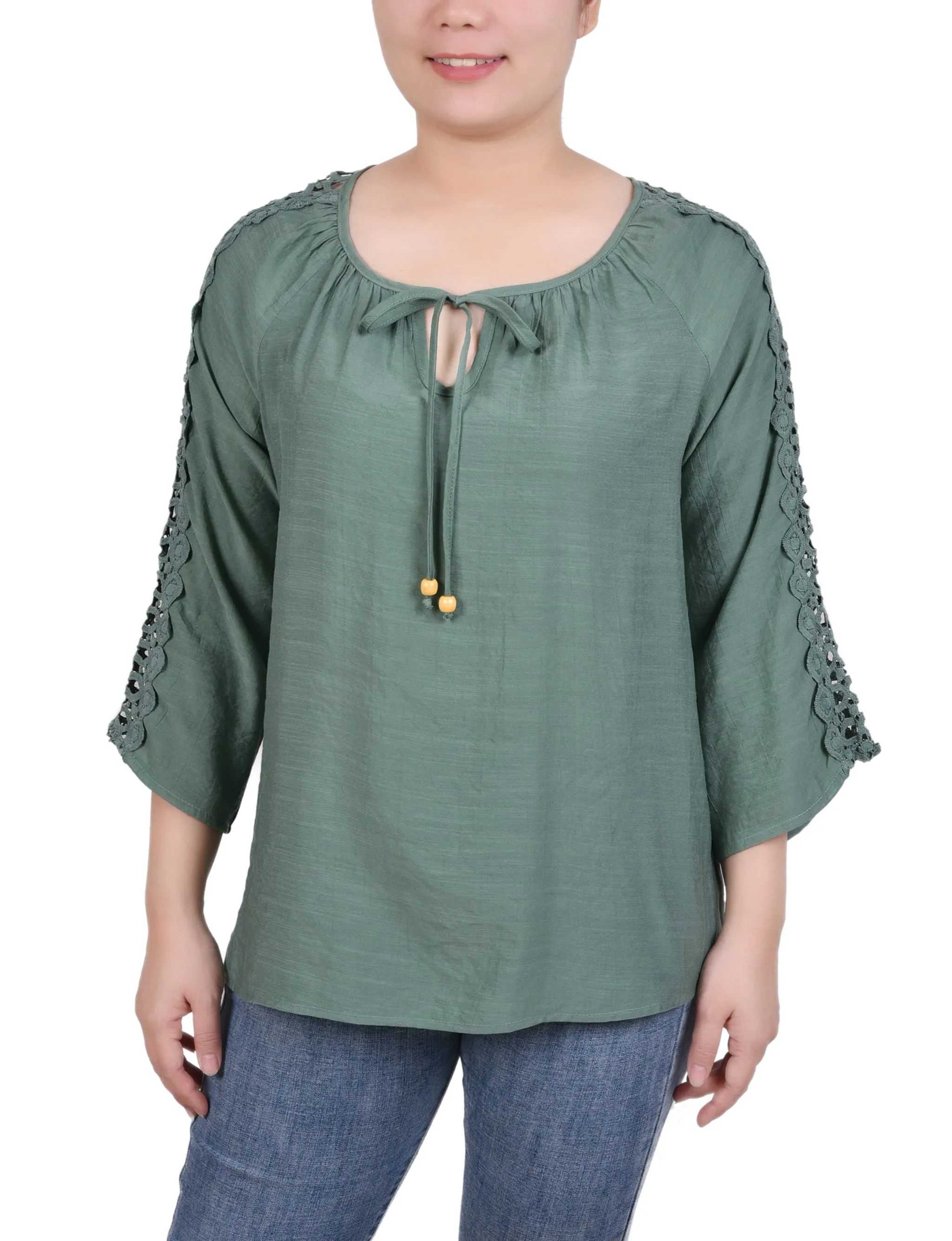 Blouse à détails crochetés avec manches 3/4