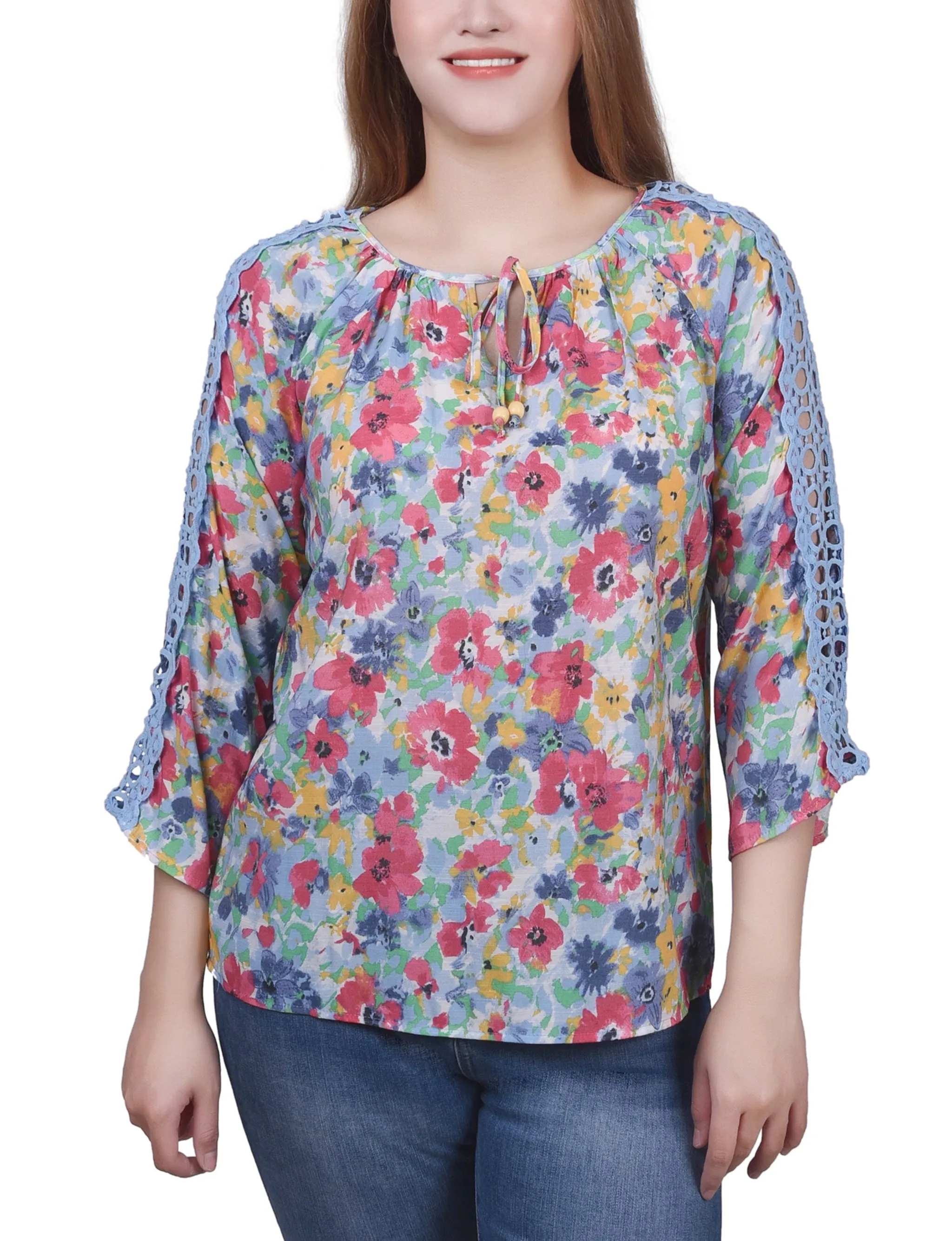 Blouse à détails crochetés avec manches 3/4