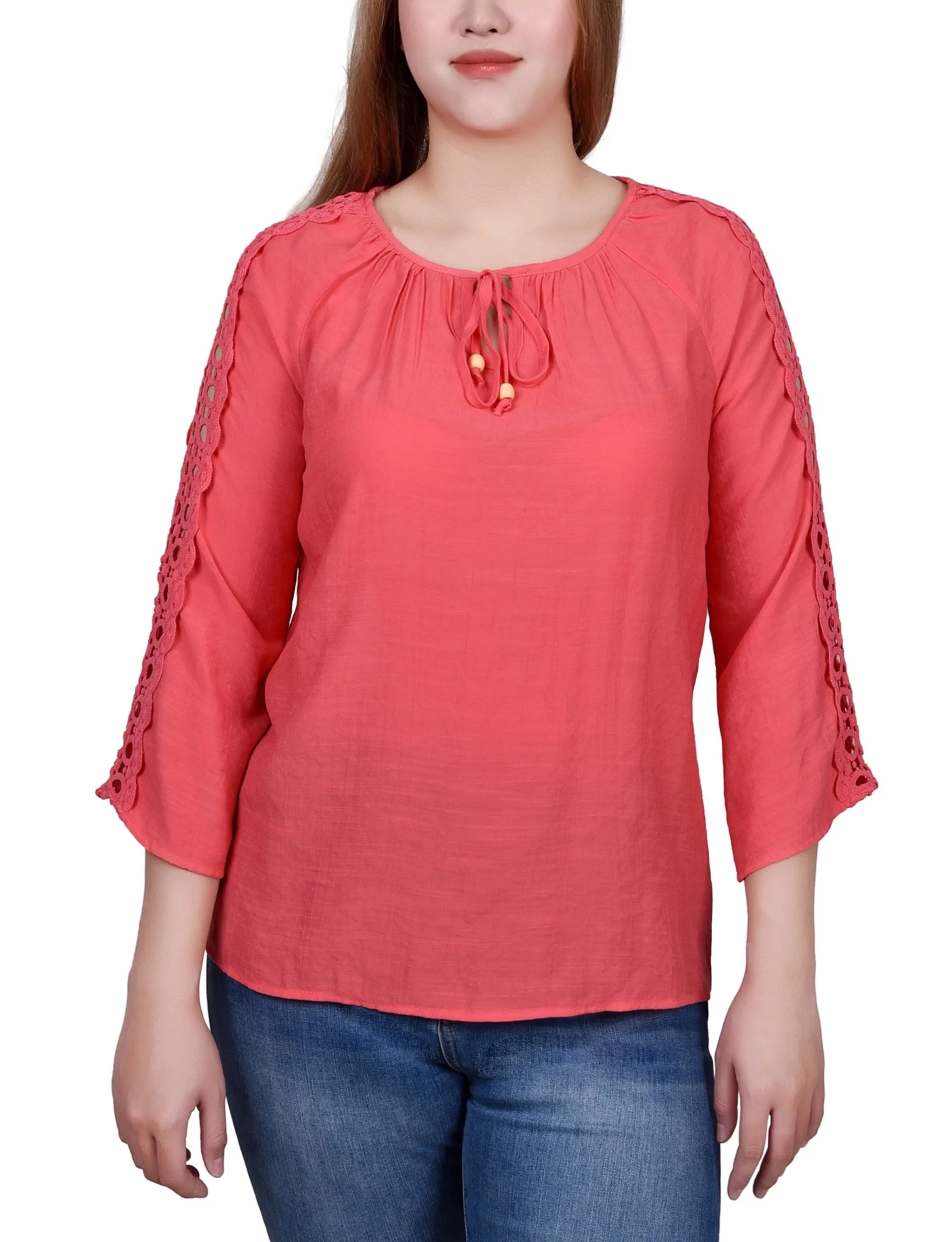 Blouse à détails crochetés avec manches 3/4