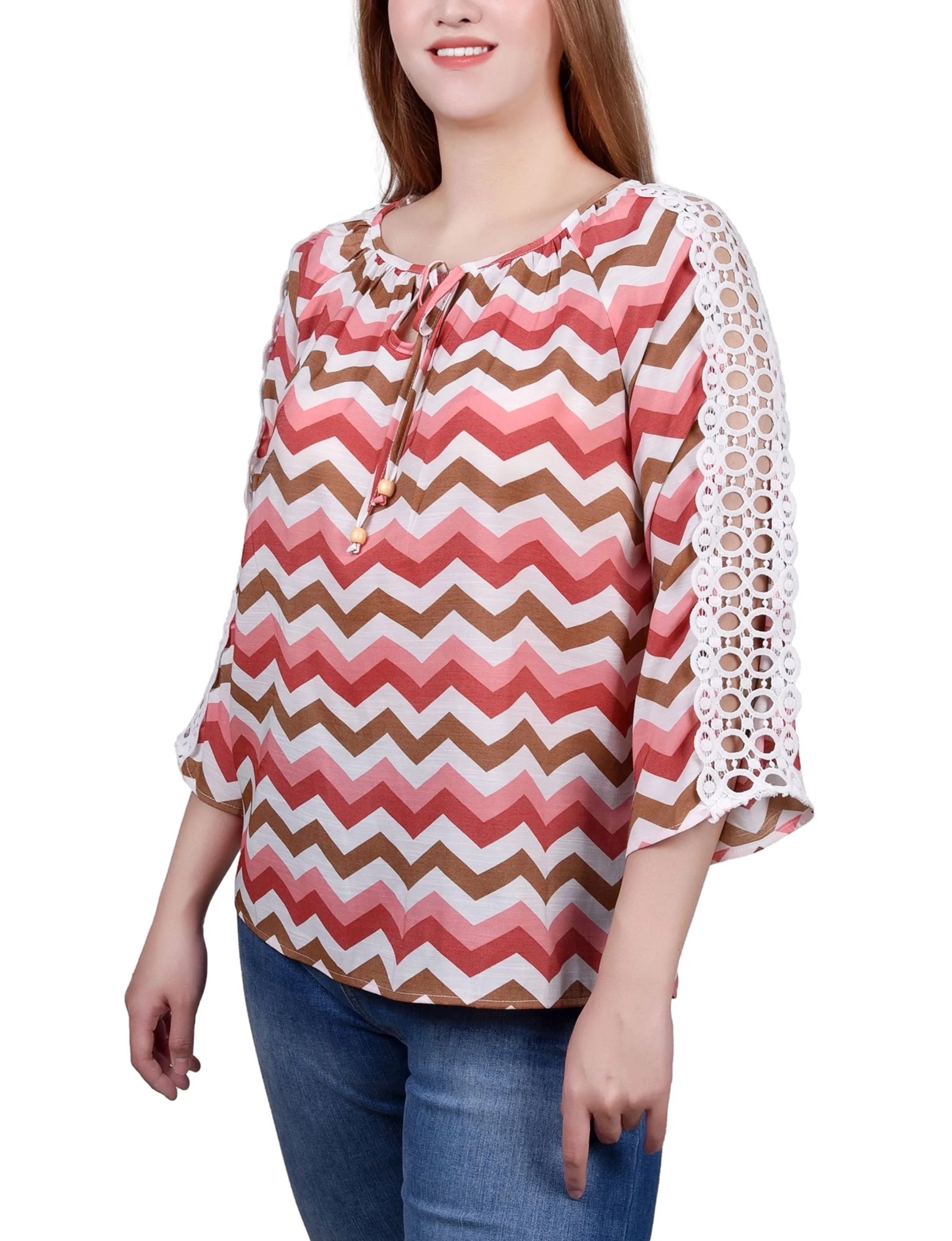 Blouse à détails crochetés avec manches 3/4