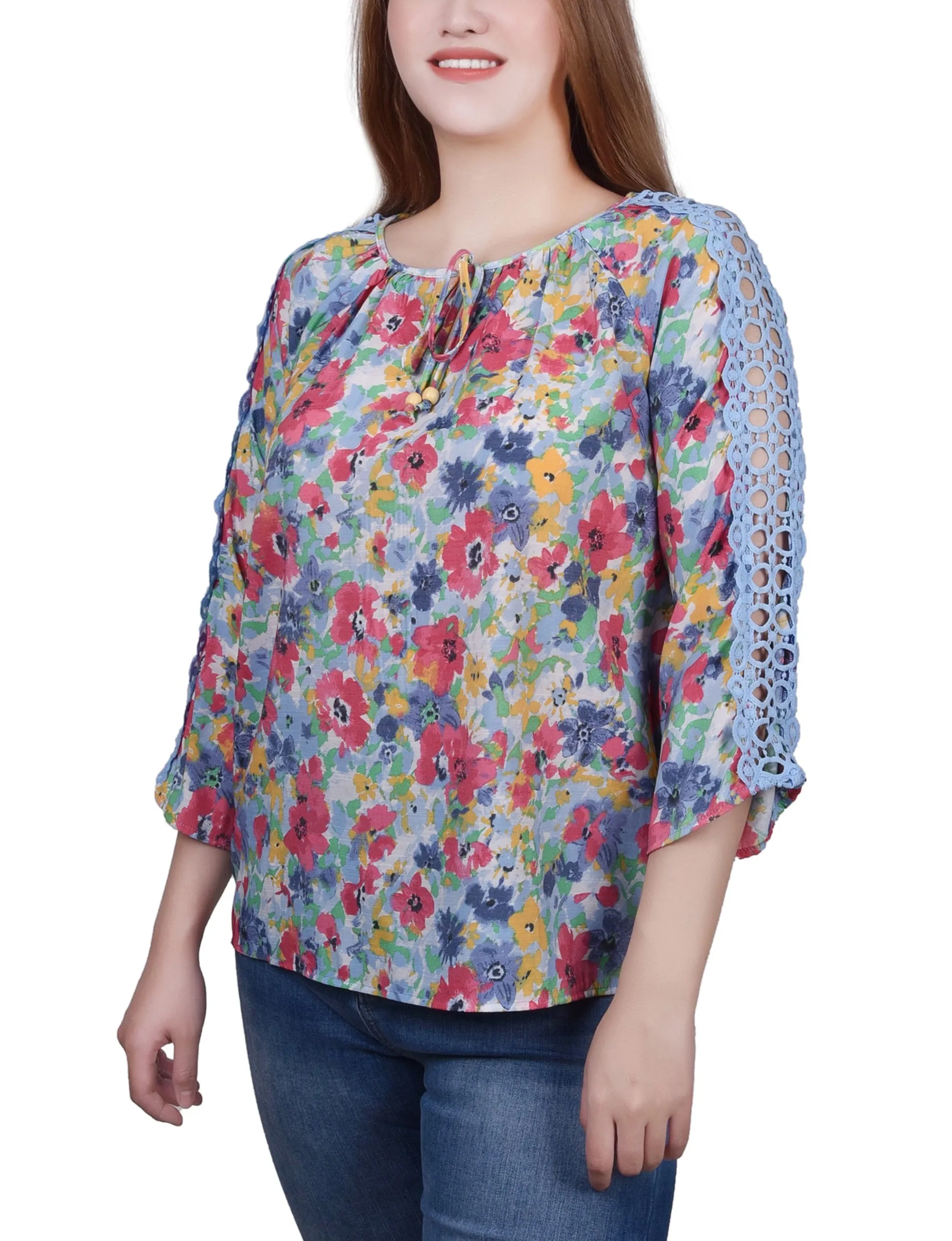 Blouse à détails crochetés avec manches 3/4