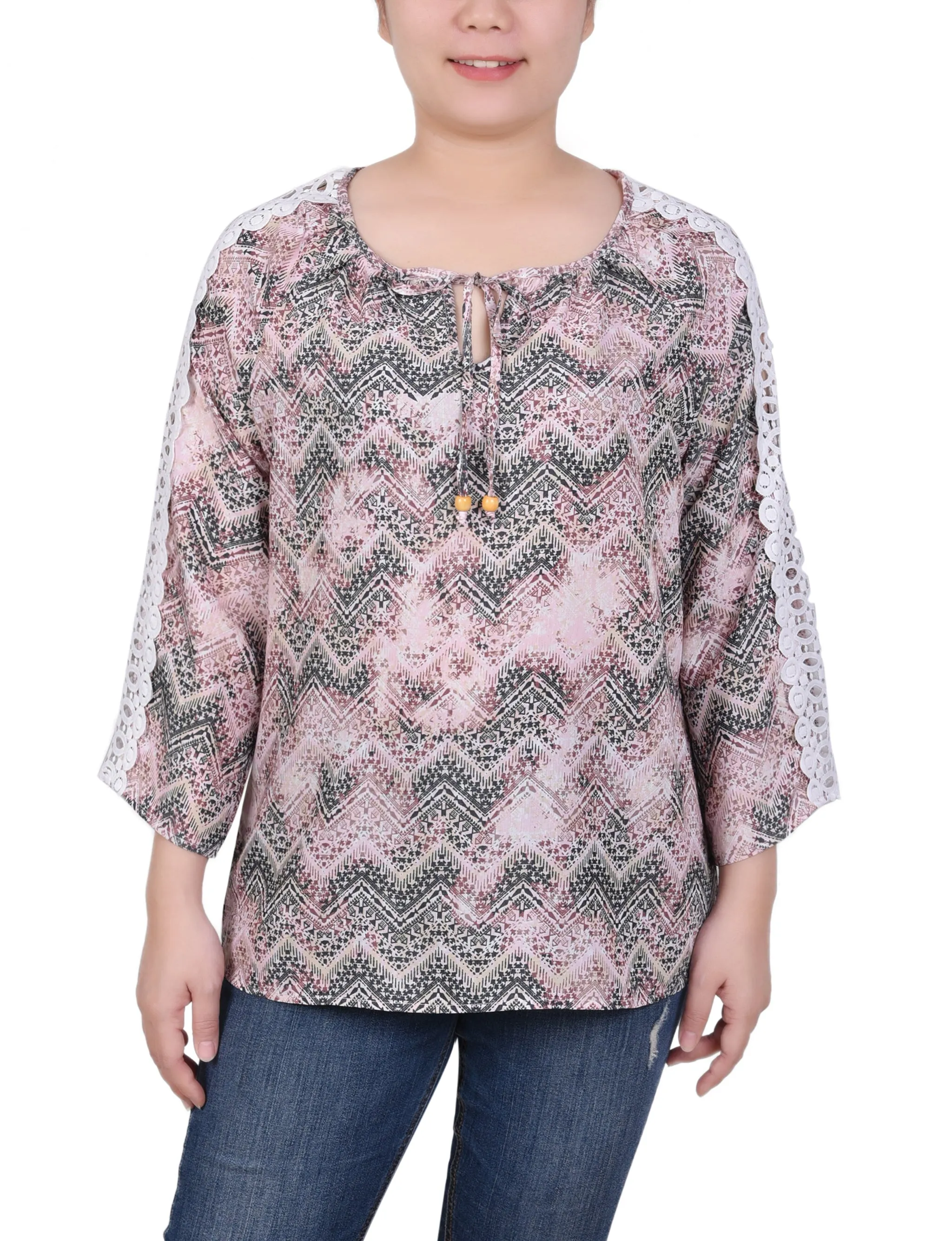 Blouse à détails crochetés avec manches 3/4