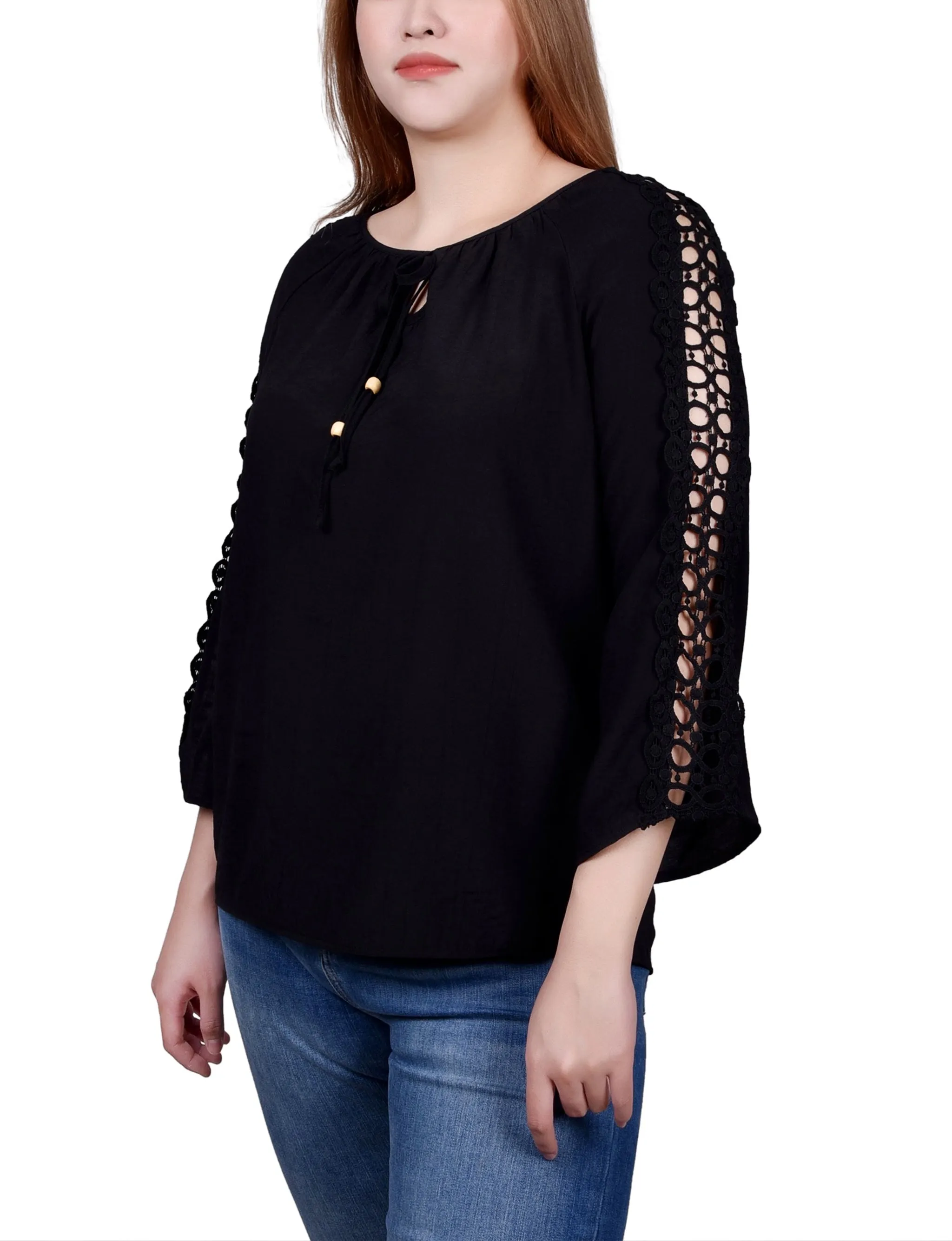 Blouse à détails crochetés avec manches 3/4