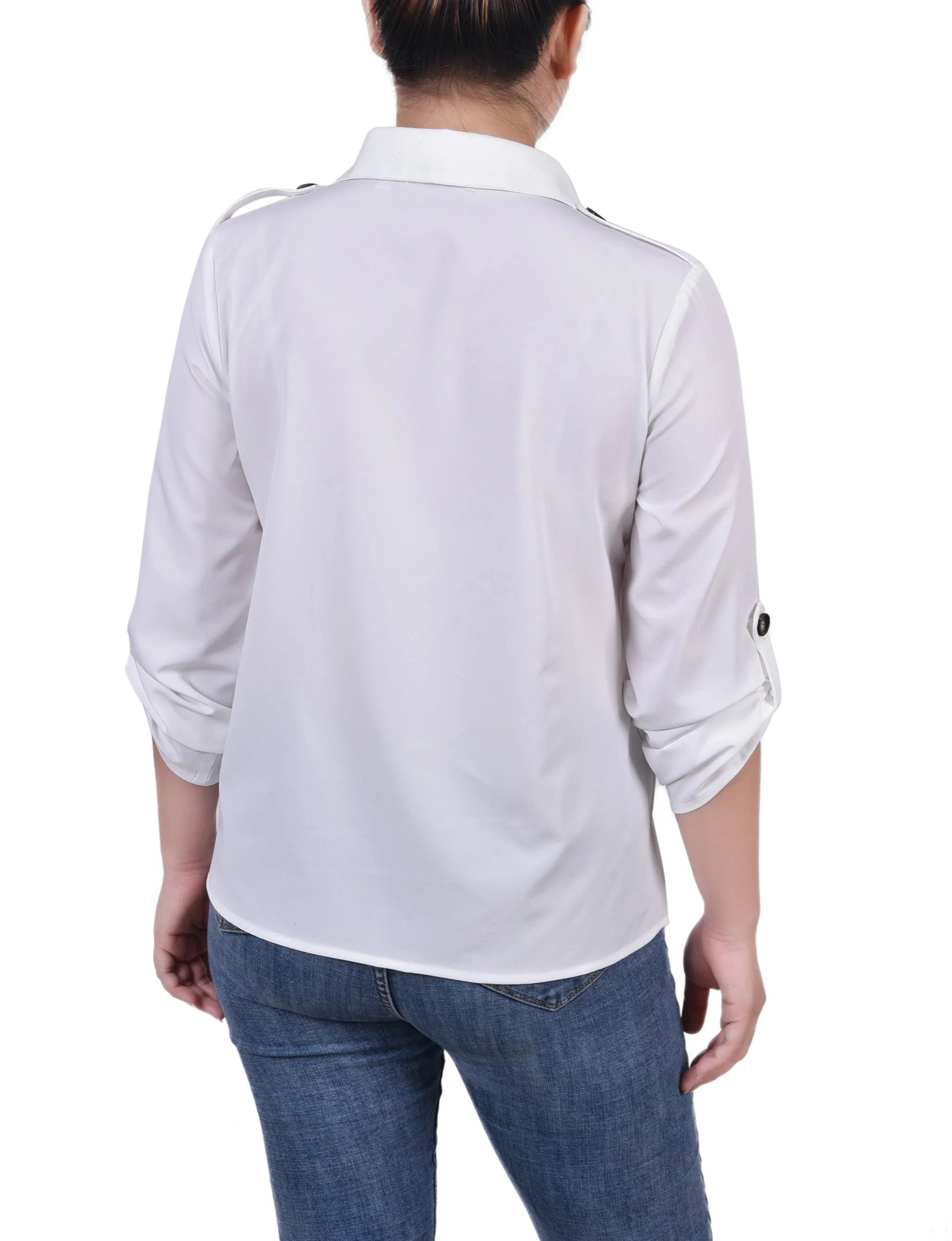 Blouse Petite à Manches 3/4 avec Boutons Roulés