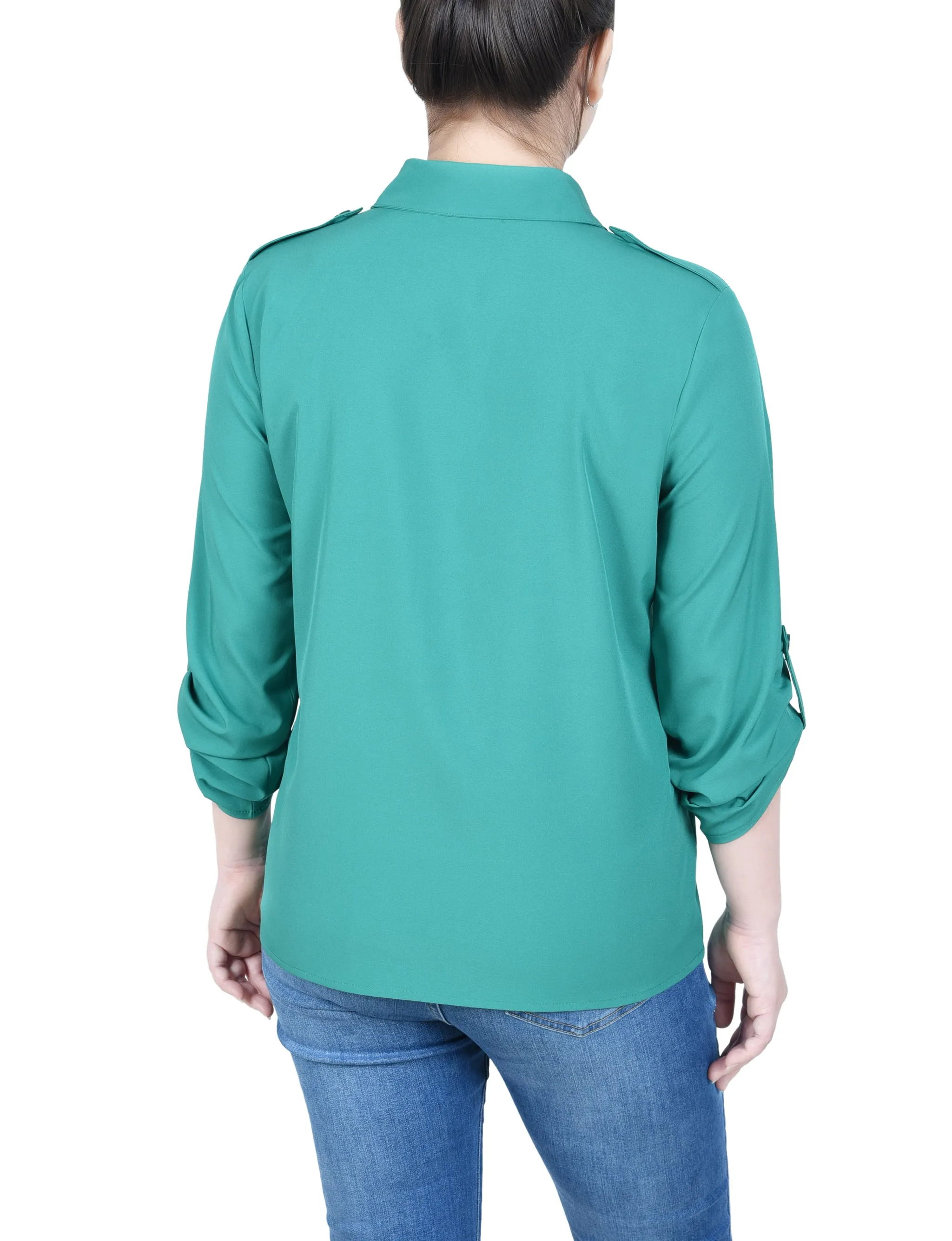 Blouse Petite à Manches 3/4 avec Boutons Roulés