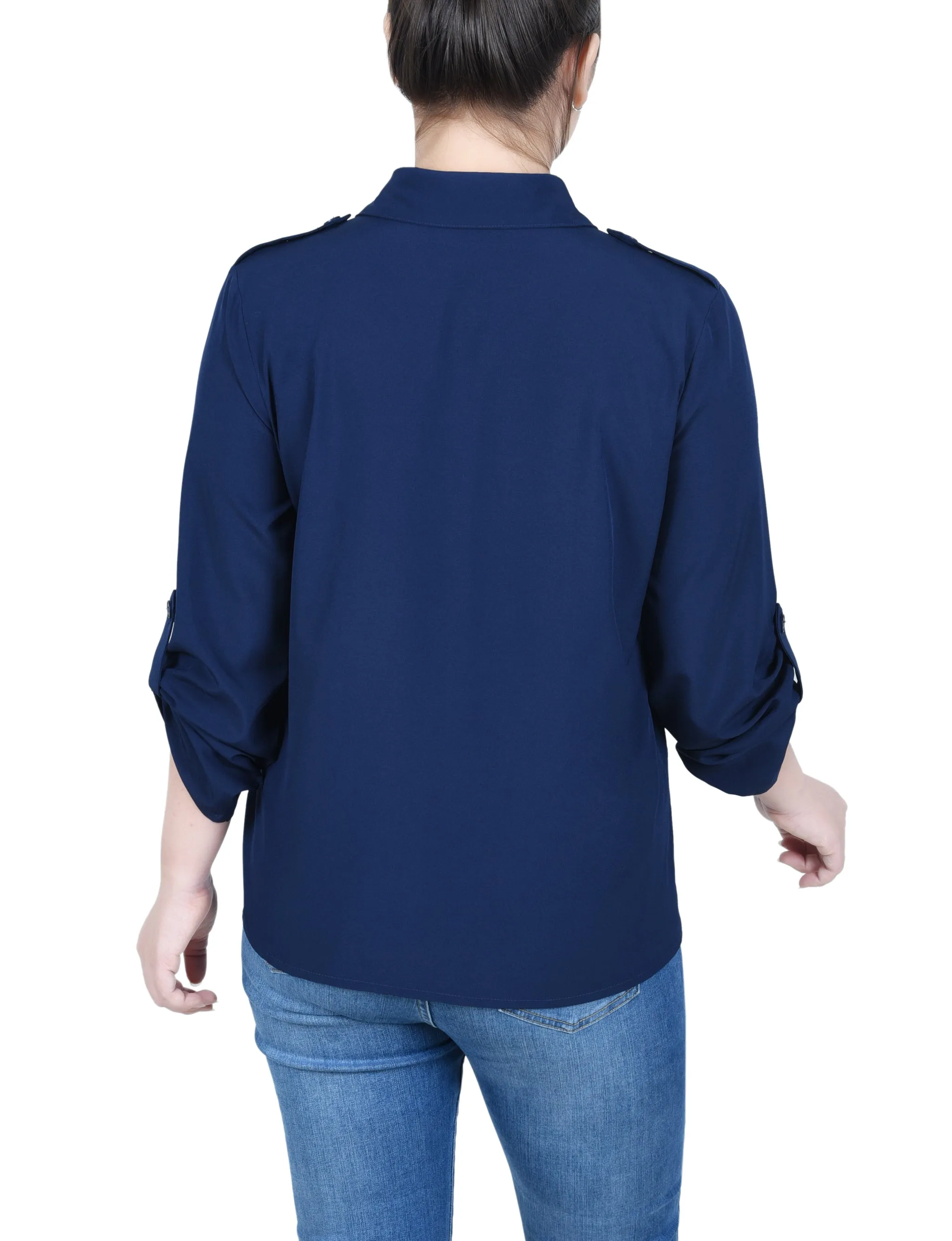 Blouse Petite à Manches 3/4 avec Boutons Roulés