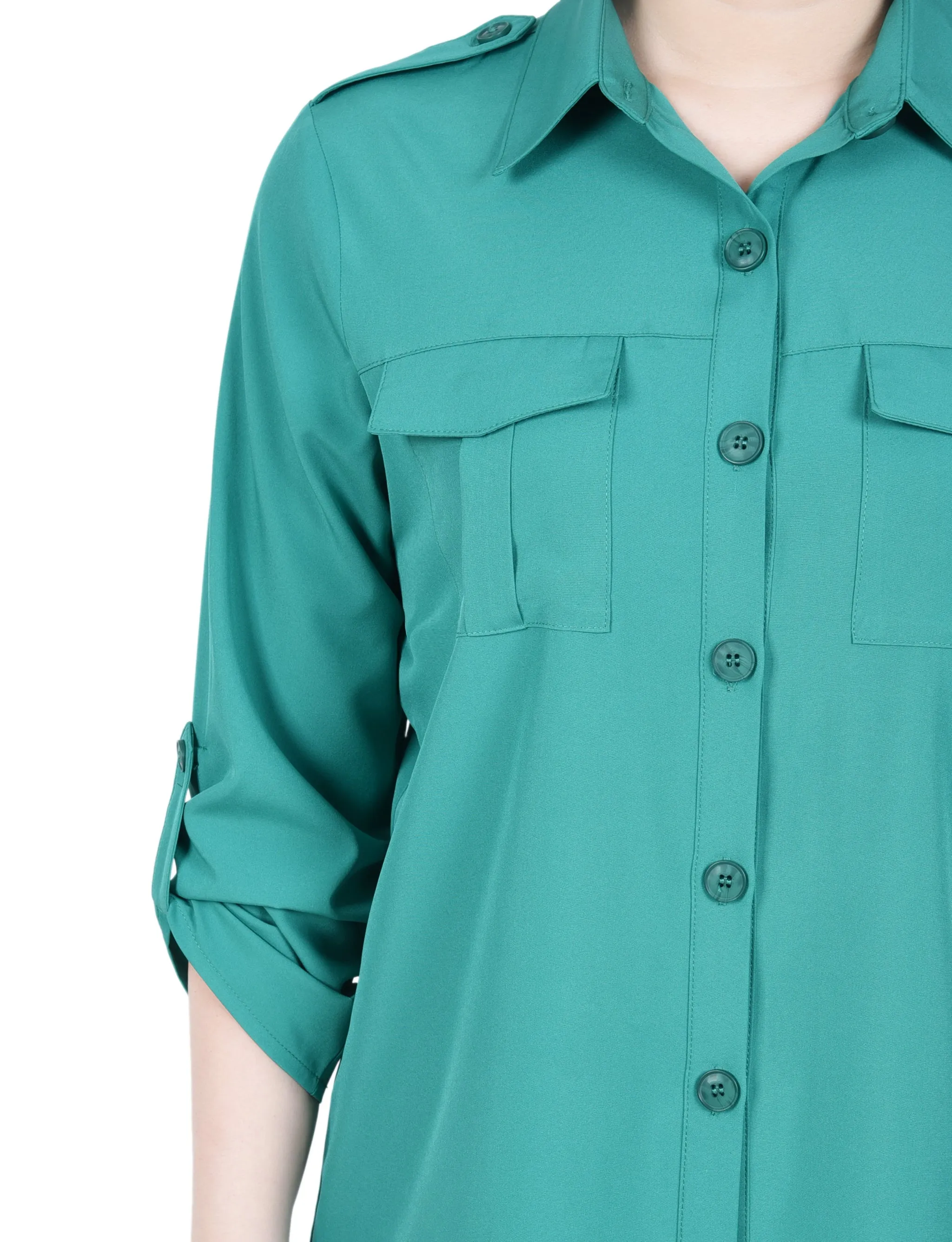 Blouse Petite à Manches 3/4 avec Boutons Roulés