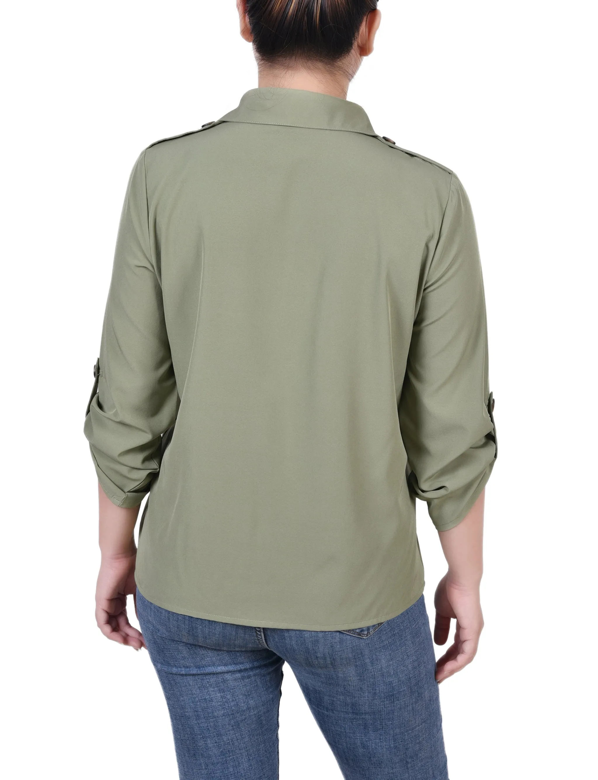 Blouse Petite à Manches 3/4 avec Boutons Roulés