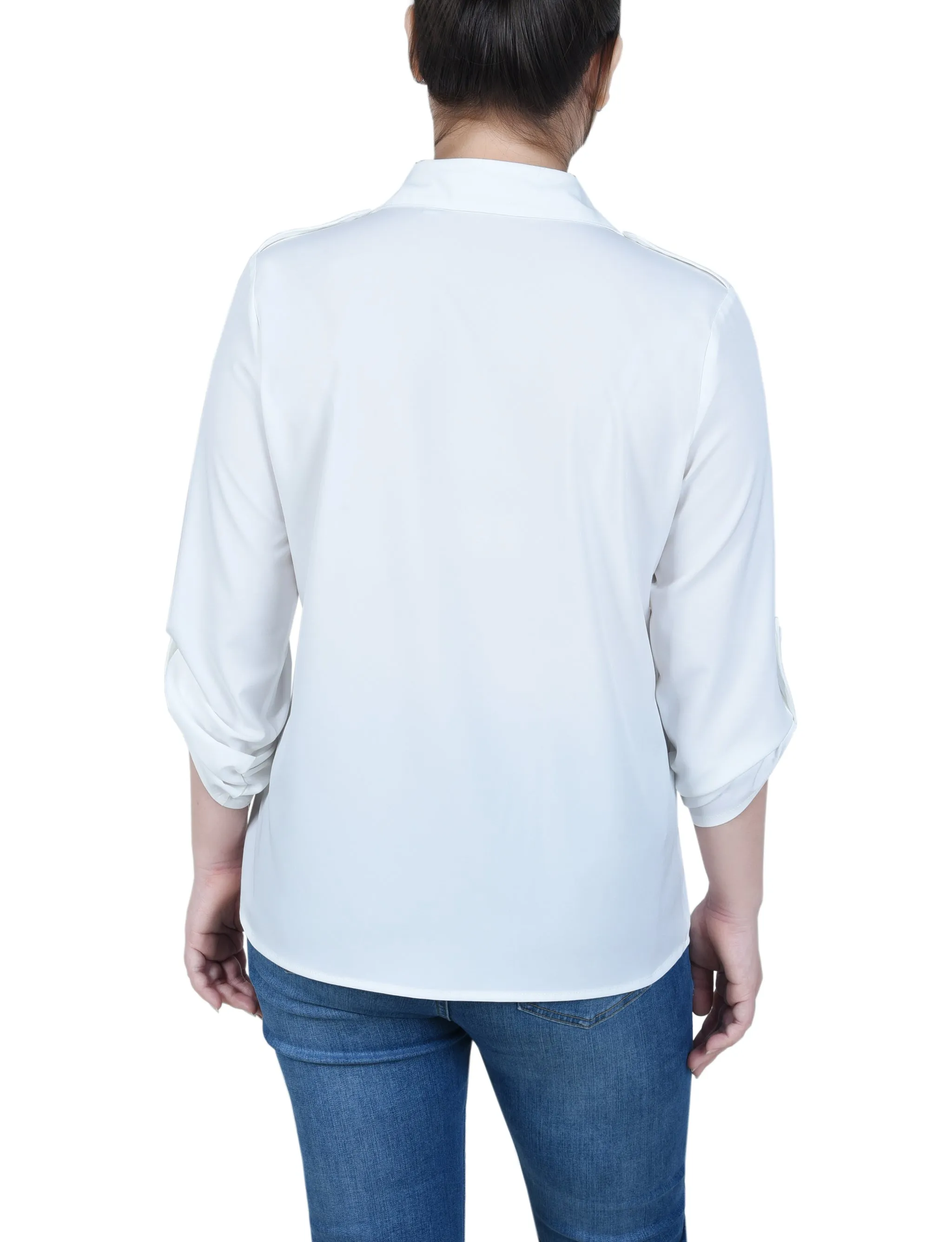 Blouse Petite à Manches 3/4 avec Boutons Roulés