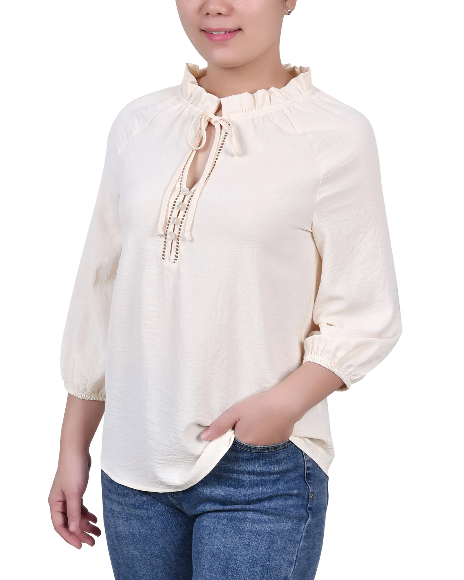 Blouse à col volanté avec manches 3/4