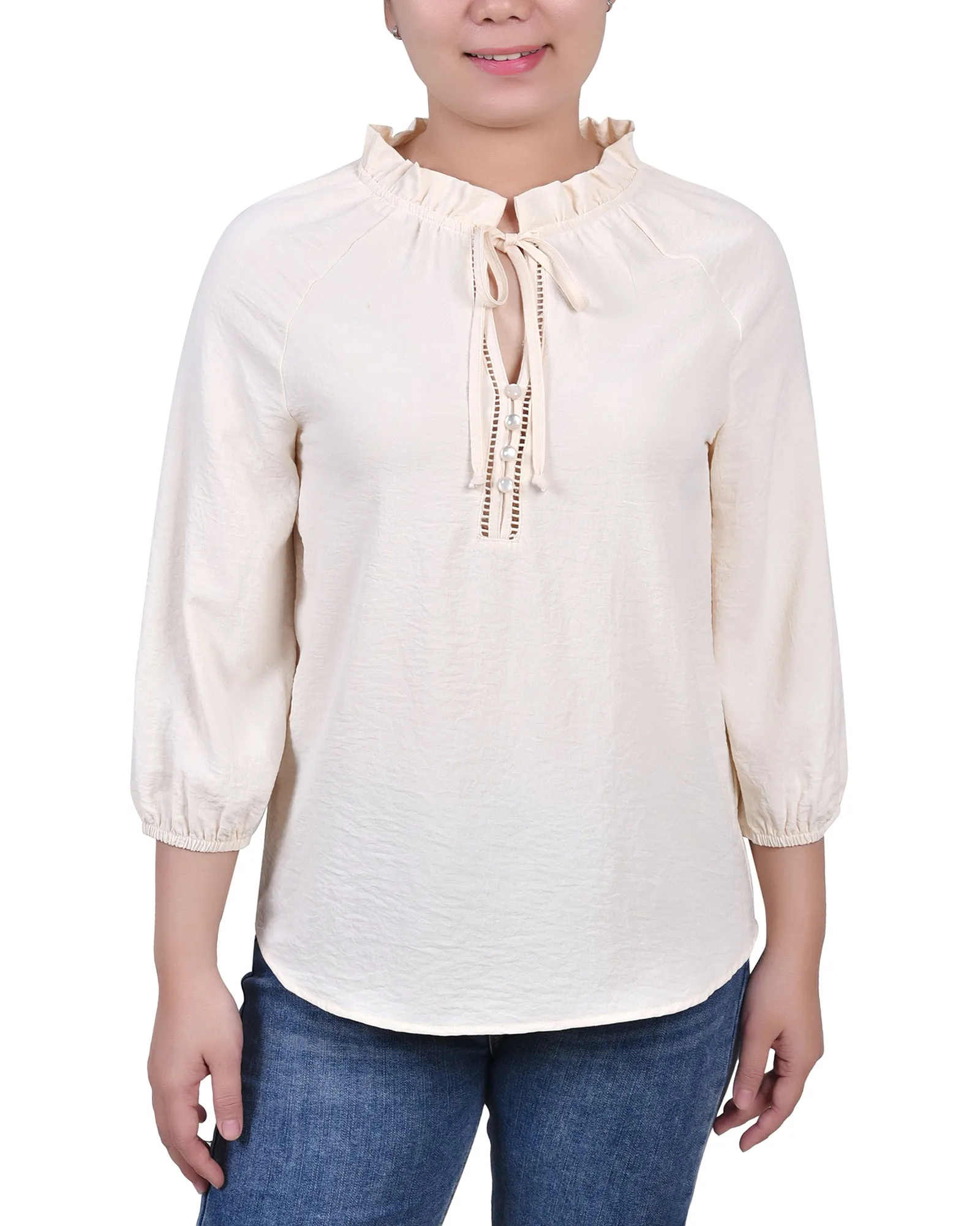 Blouse à col volanté avec manches 3/4