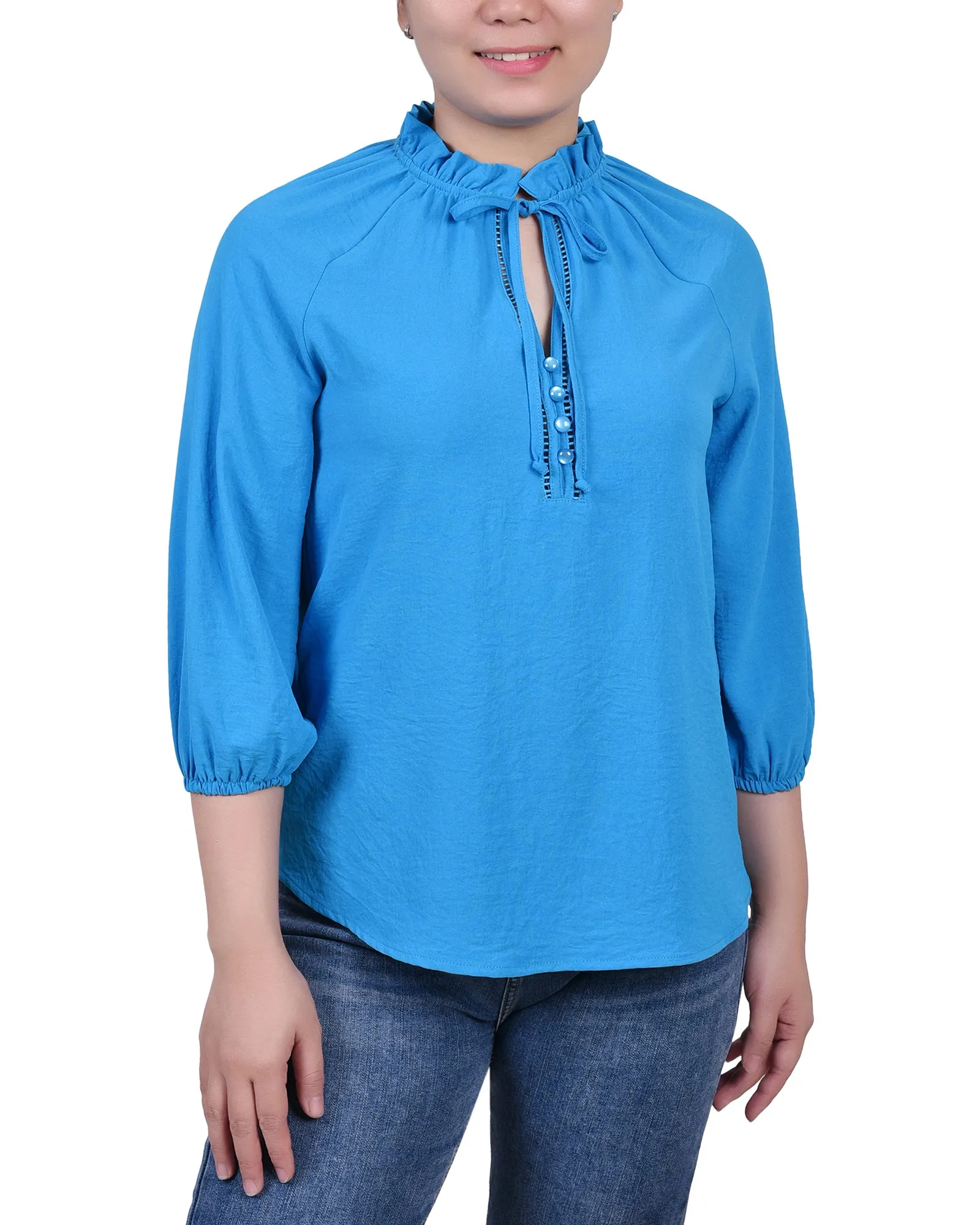 Blouse à col volanté avec manches 3/4