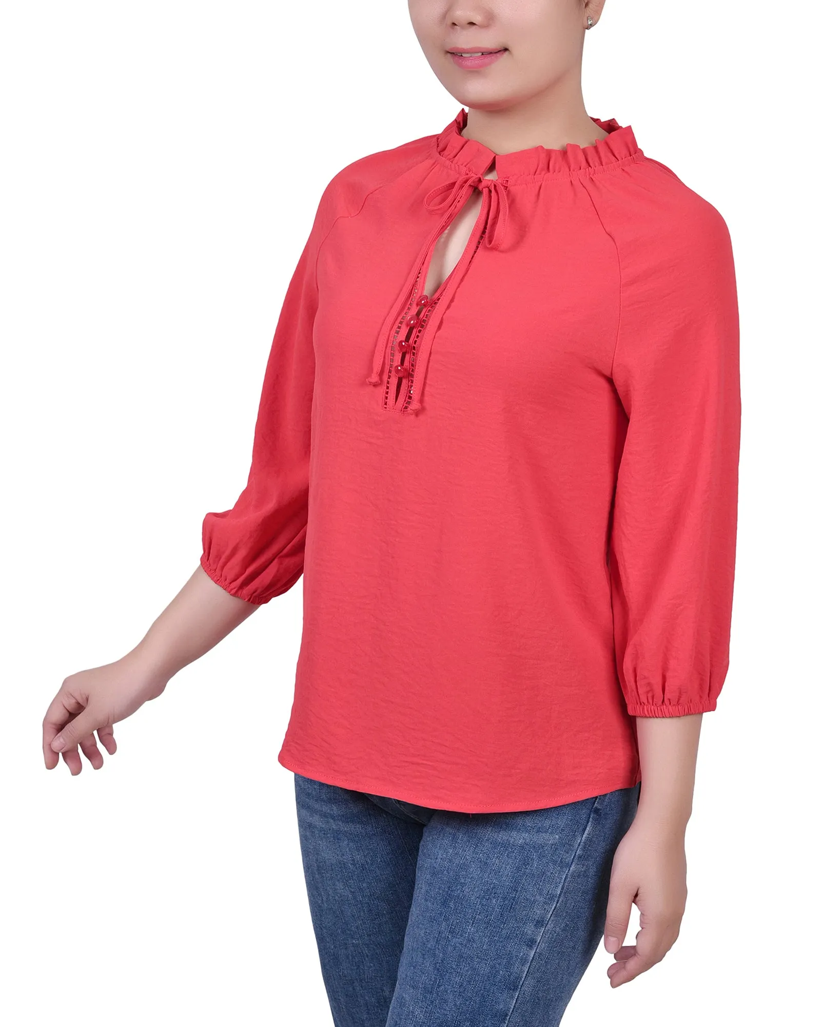 Blouse à col volanté avec manches 3/4