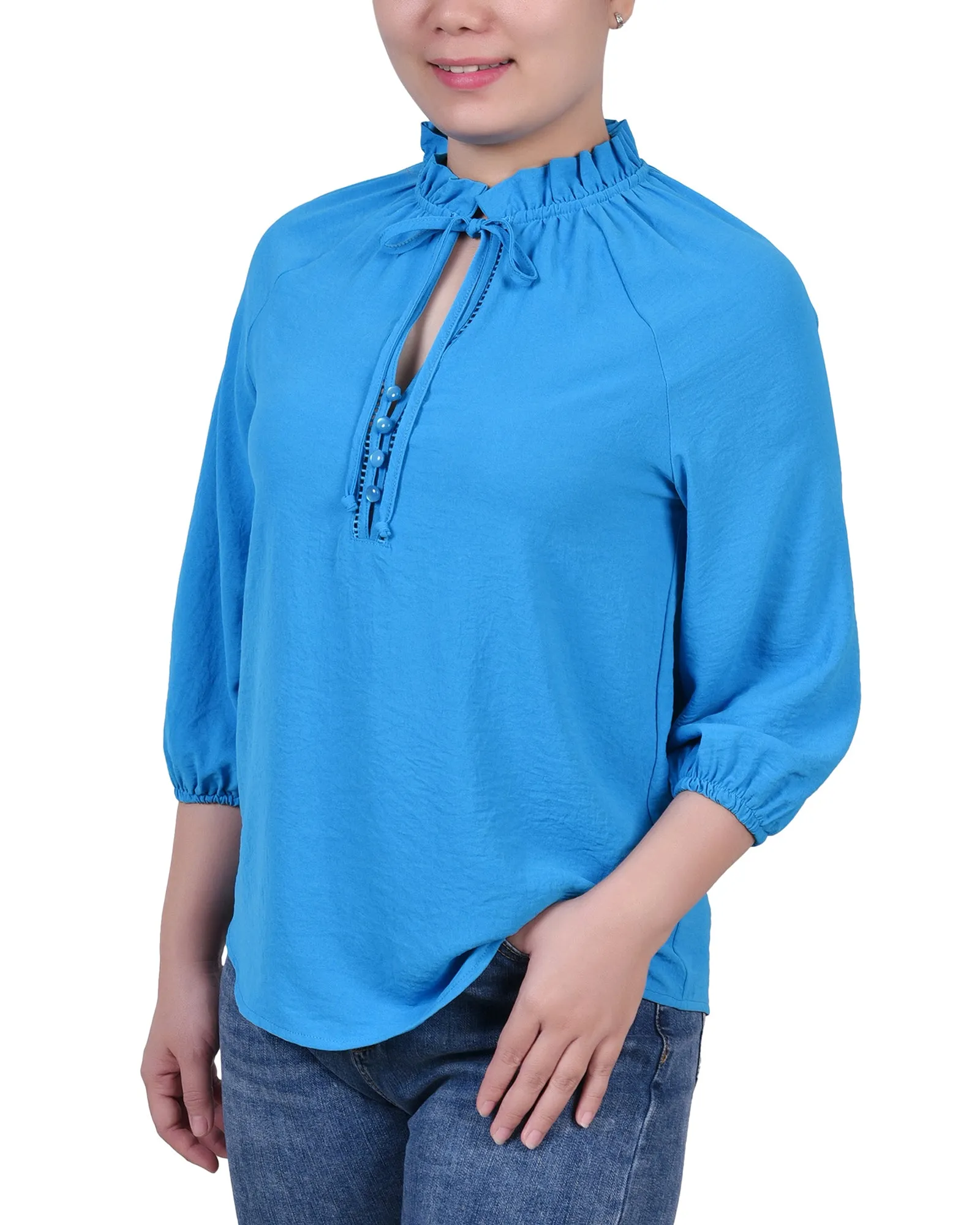 Blouse à col volanté avec manches 3/4
