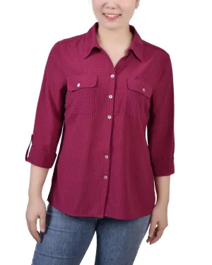 Petite 3/4 Sleeve Windowpane Blouse
