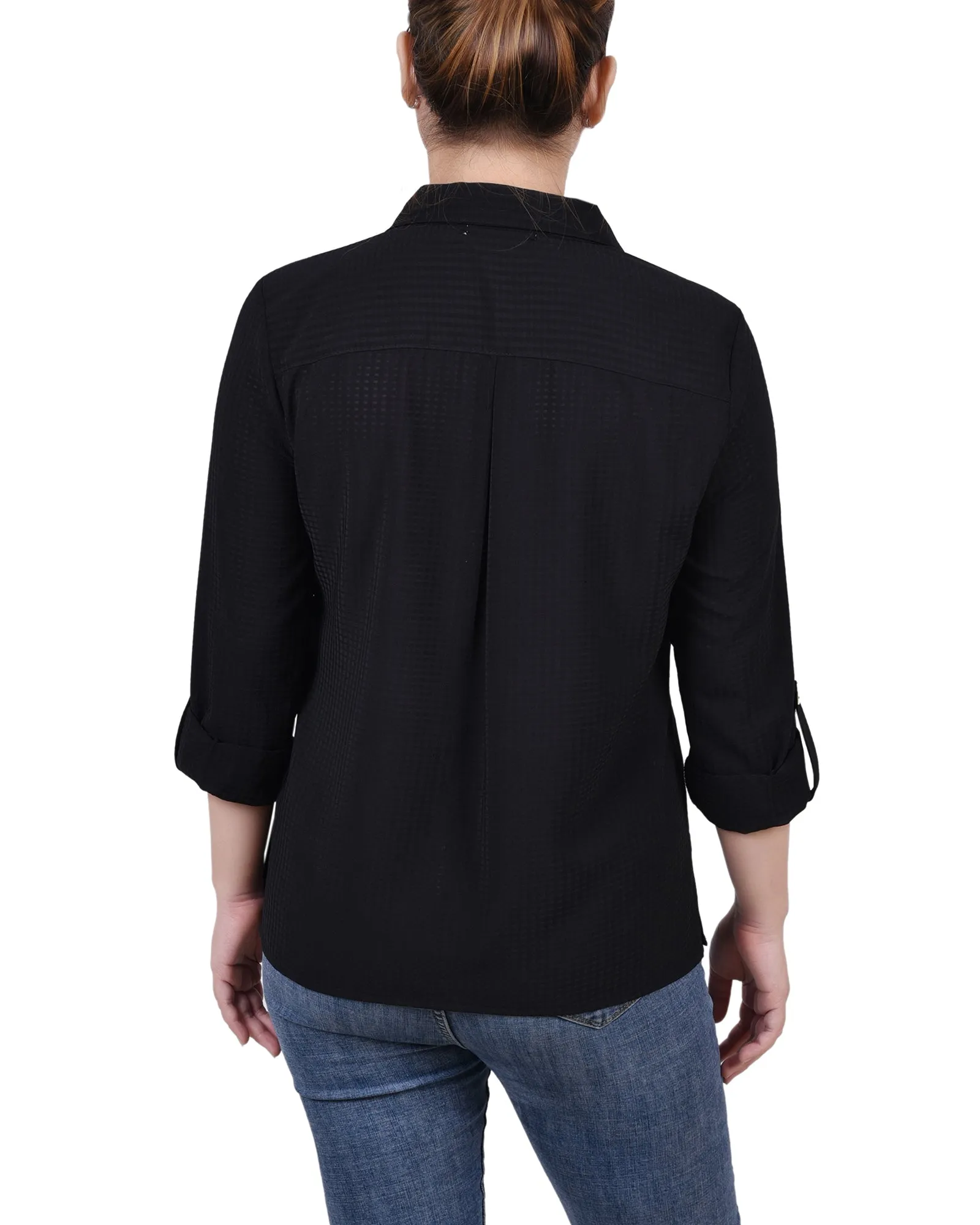Blouse à carreaux à manches 3/4