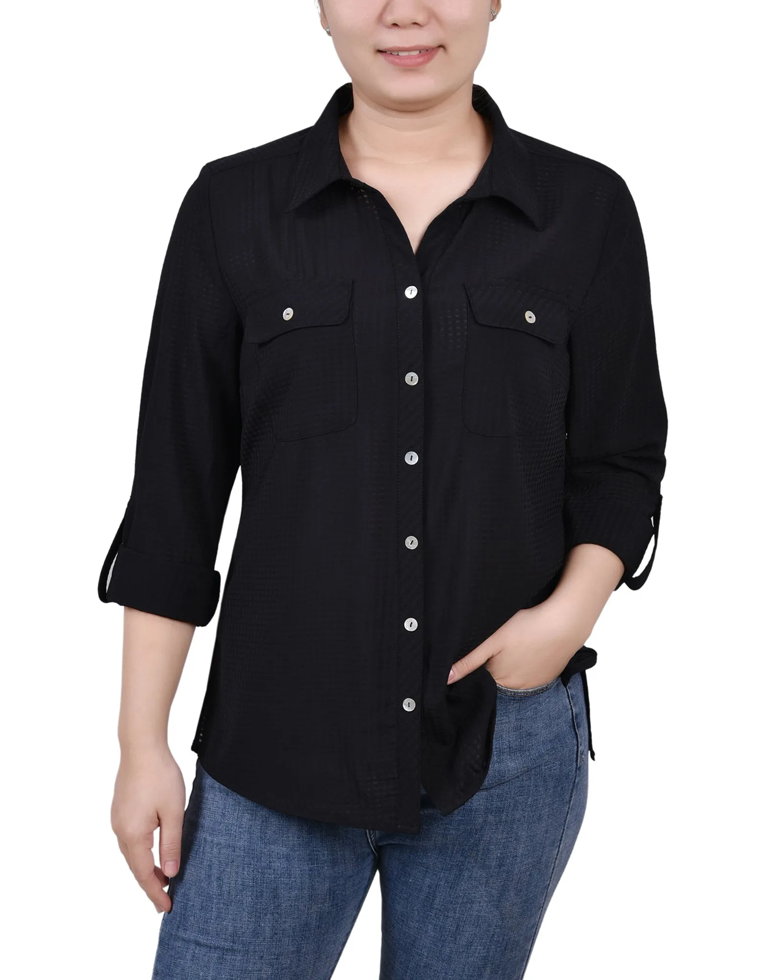 Blouse à carreaux à manches 3/4