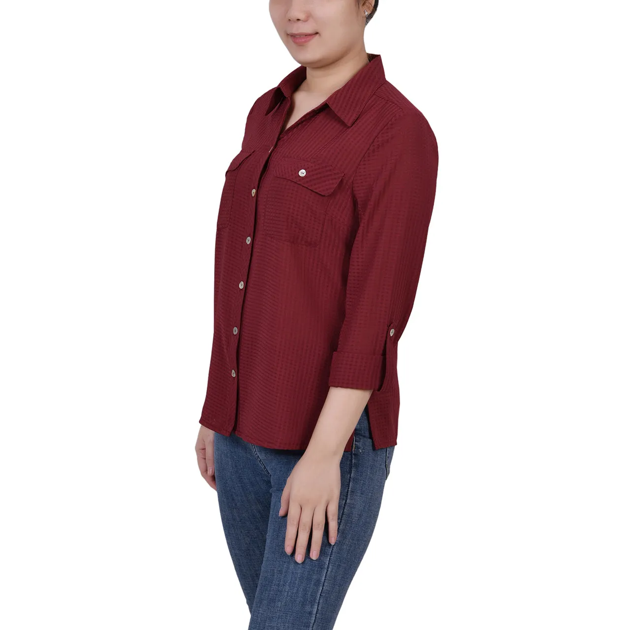 Blouse à carreaux à manches 3/4