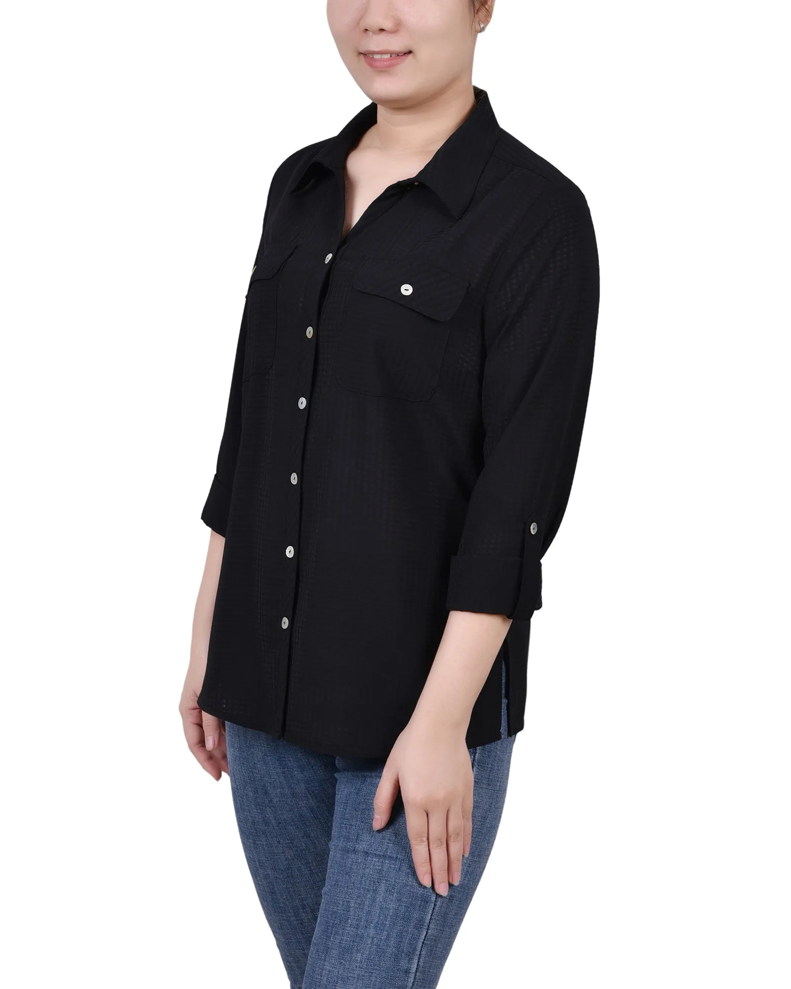 Blouse à carreaux à manches 3/4