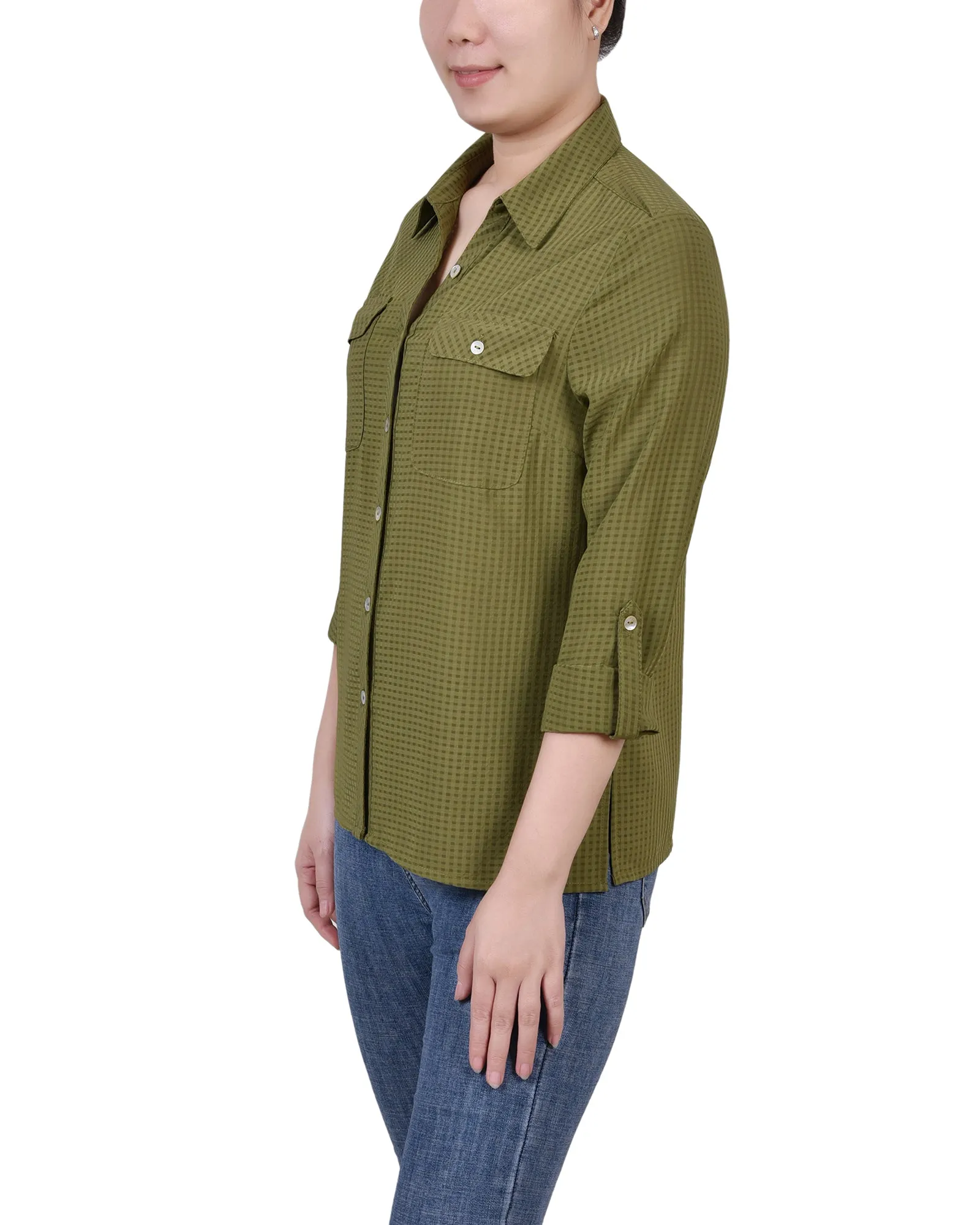 Blouse à carreaux à manches 3/4