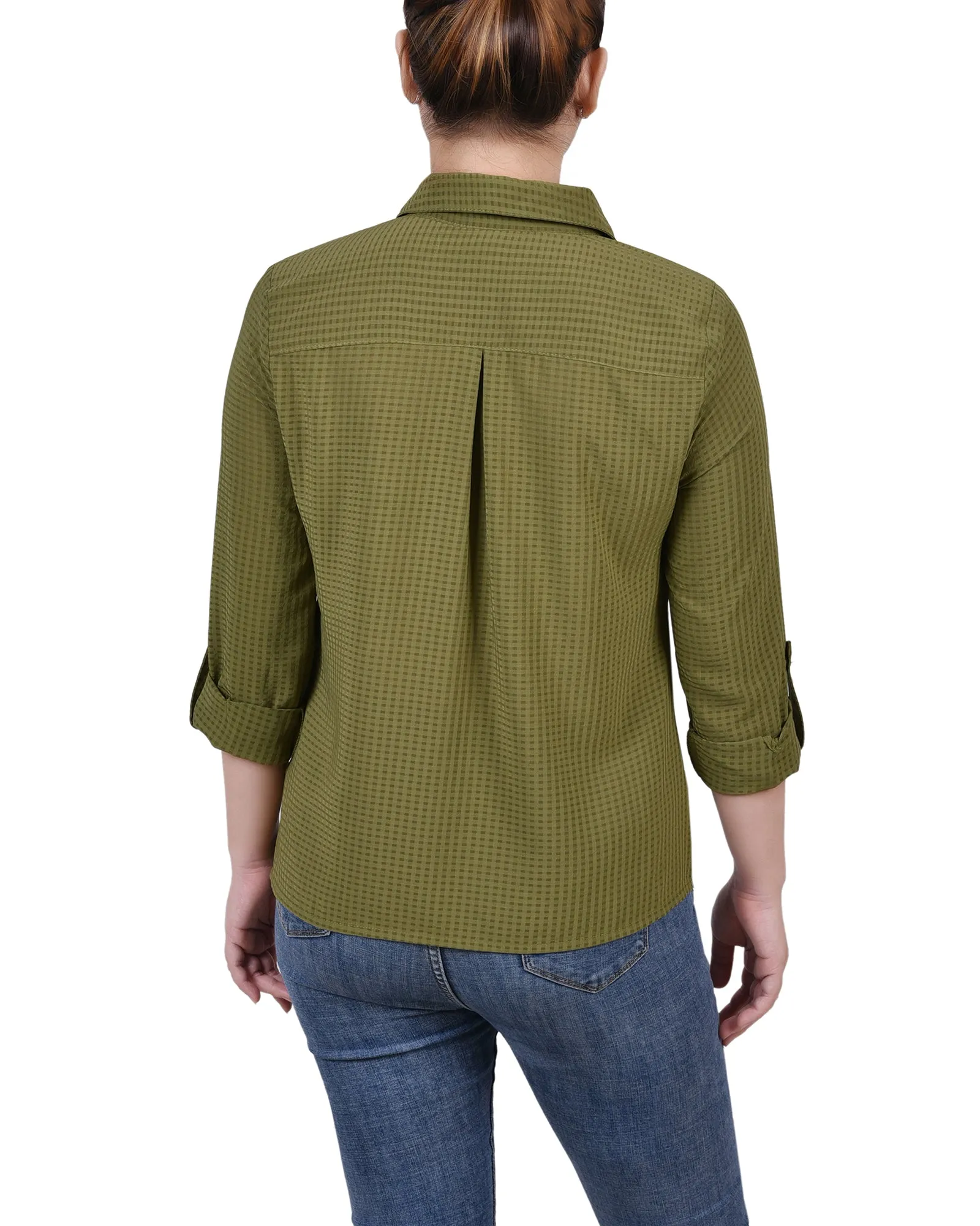 Blouse à carreaux à manches 3/4