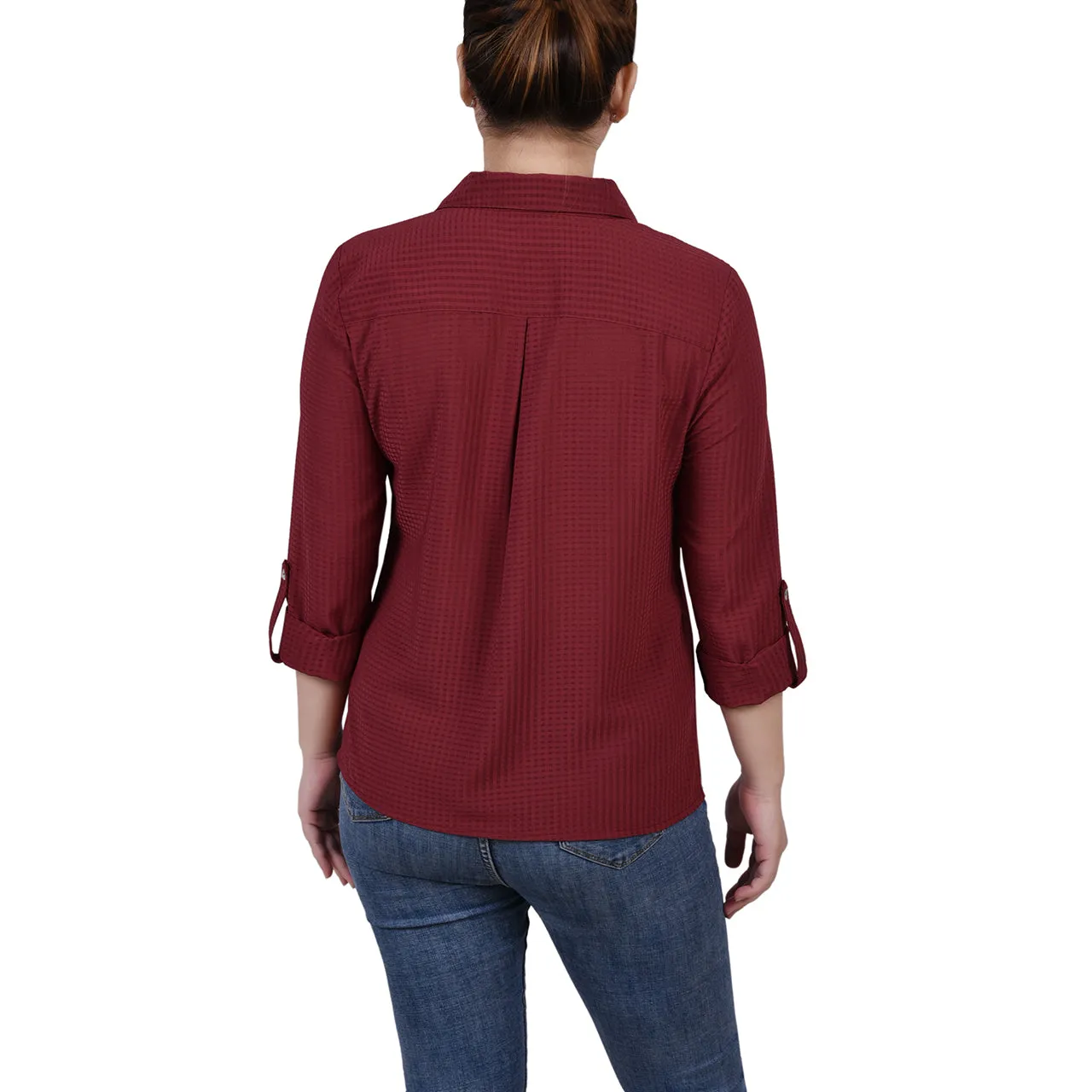 Blouse à carreaux à manches 3/4
