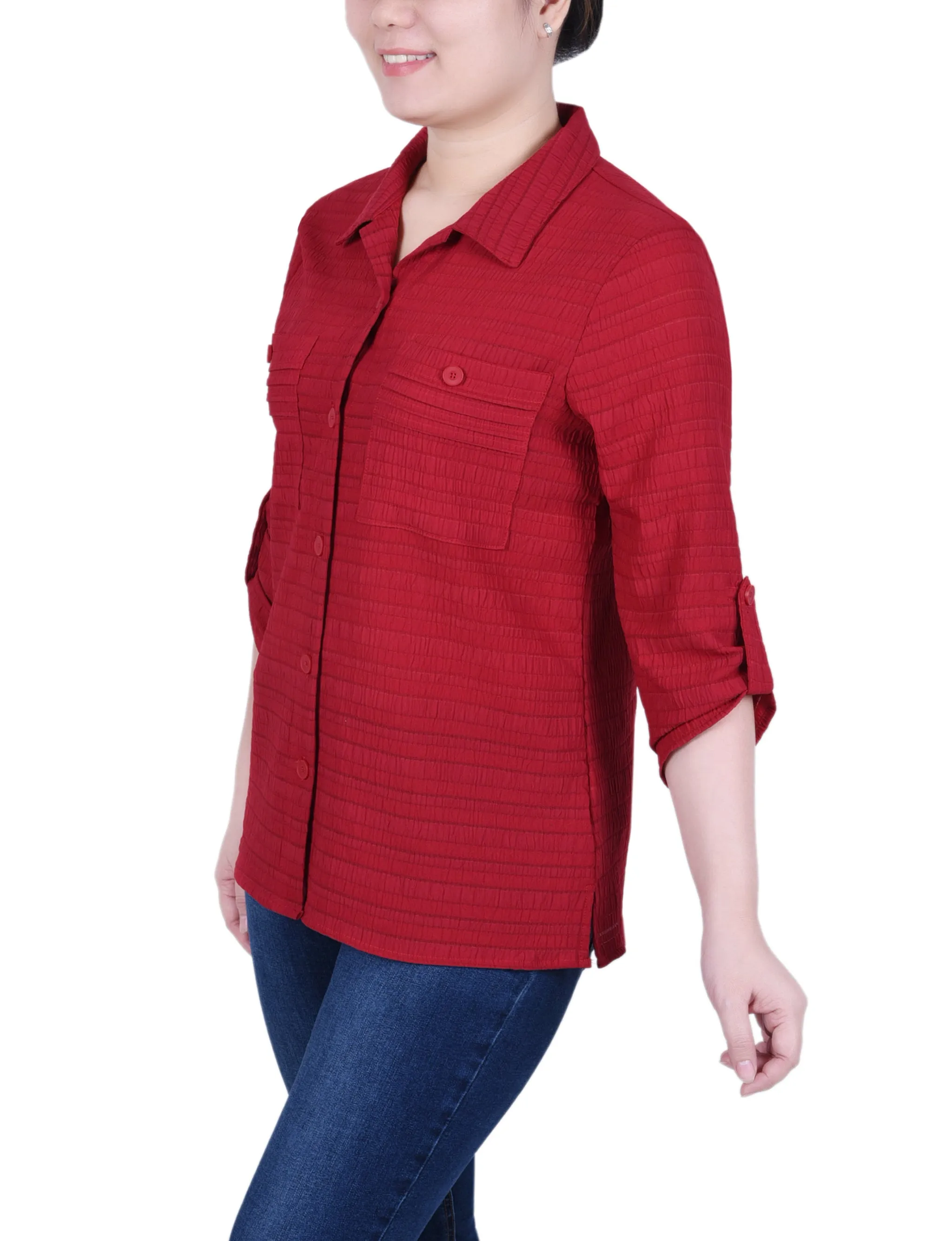 Blouse Jacquard Tissée 3/4 Manches Courtes