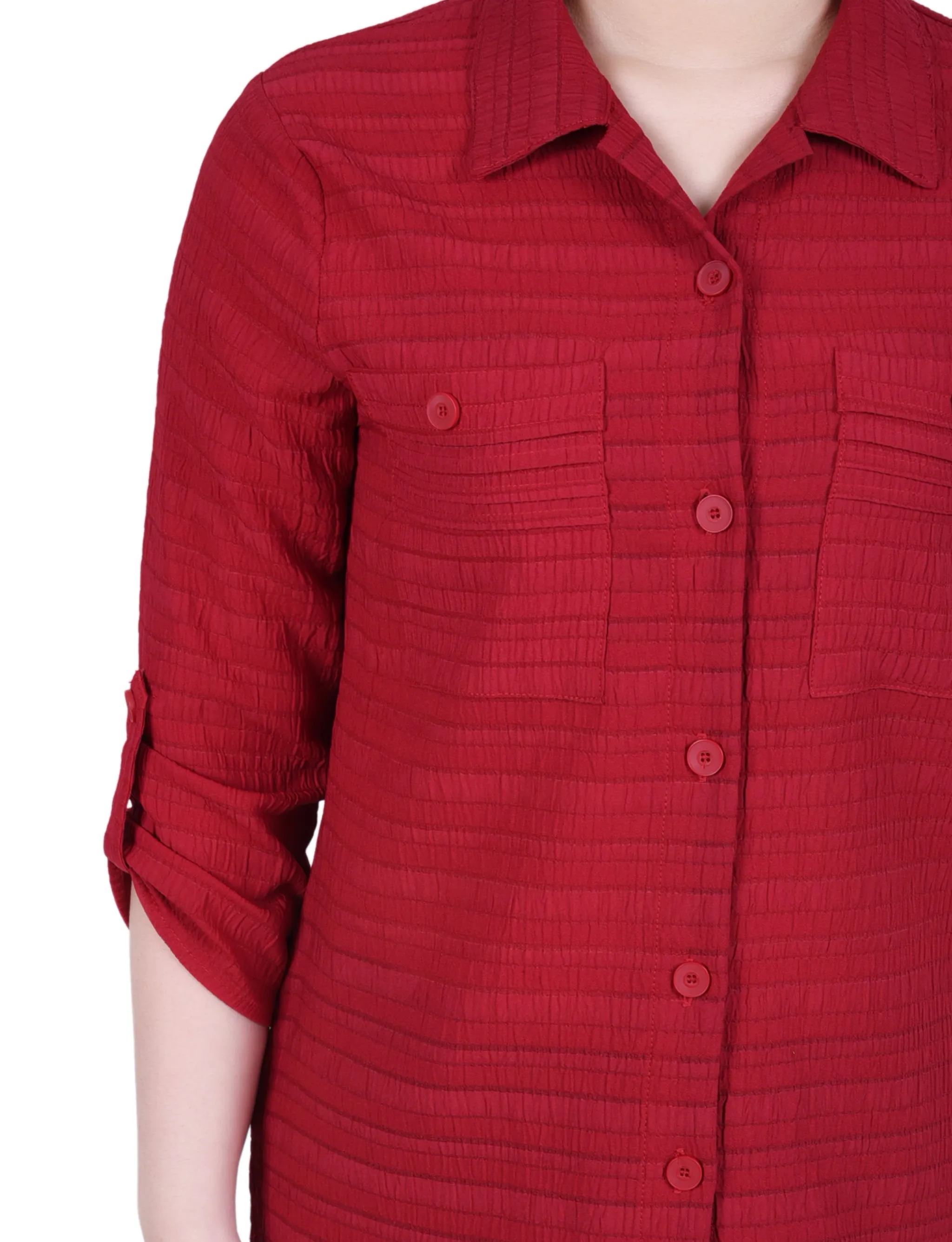 Blouse Jacquard Tissée 3/4 Manches Courtes