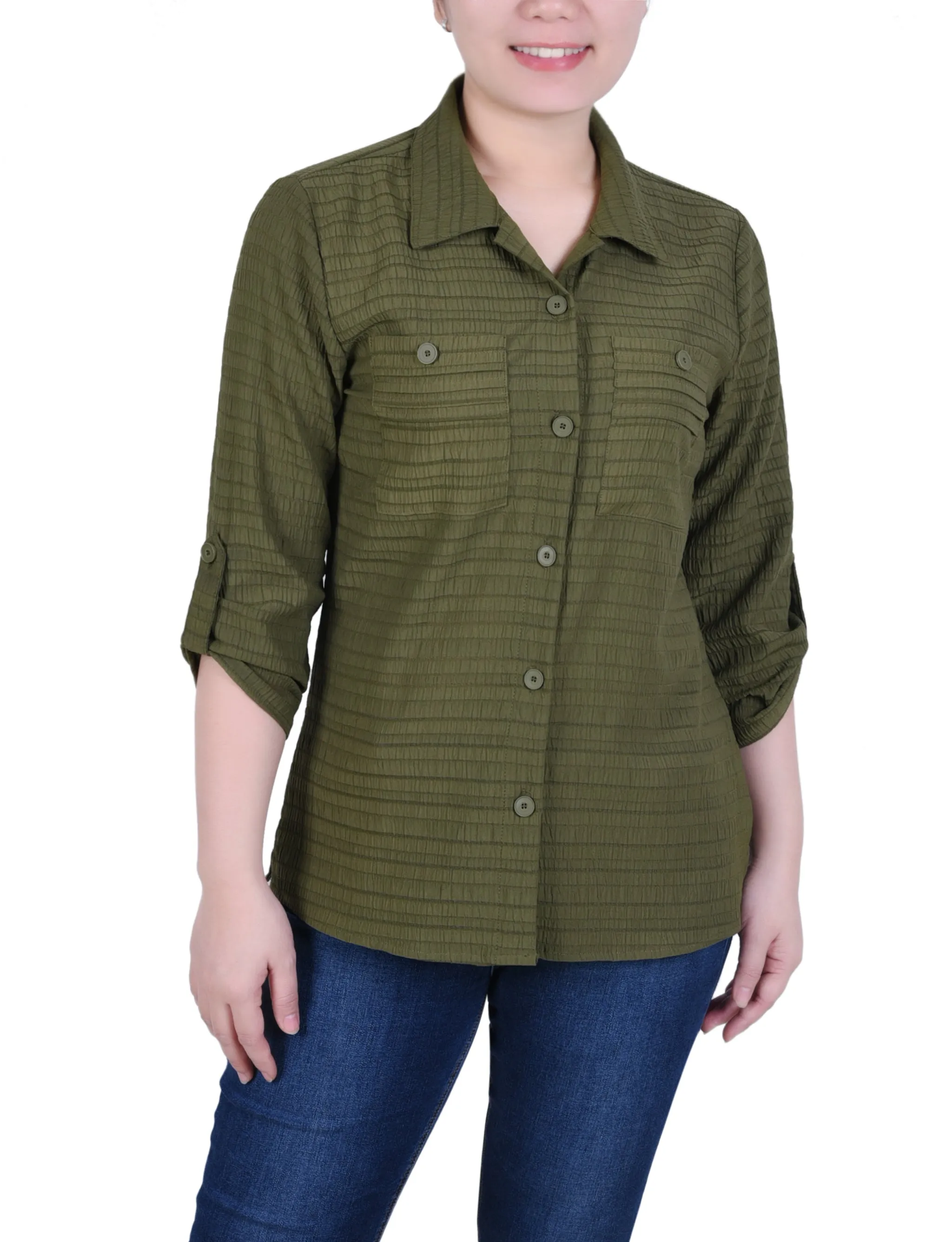 Blouse Jacquard Tissée 3/4 Manches Courtes