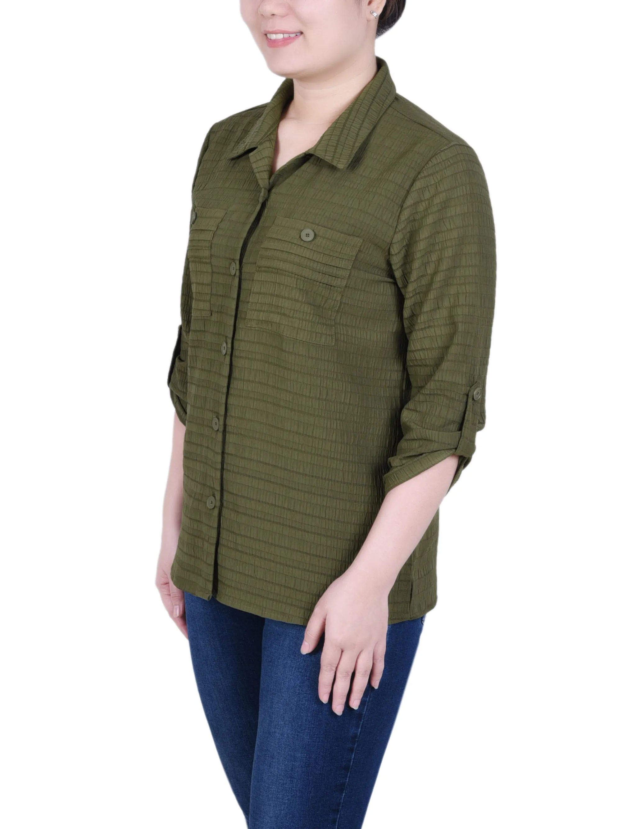 Blouse Jacquard Tissée 3/4 Manches Courtes