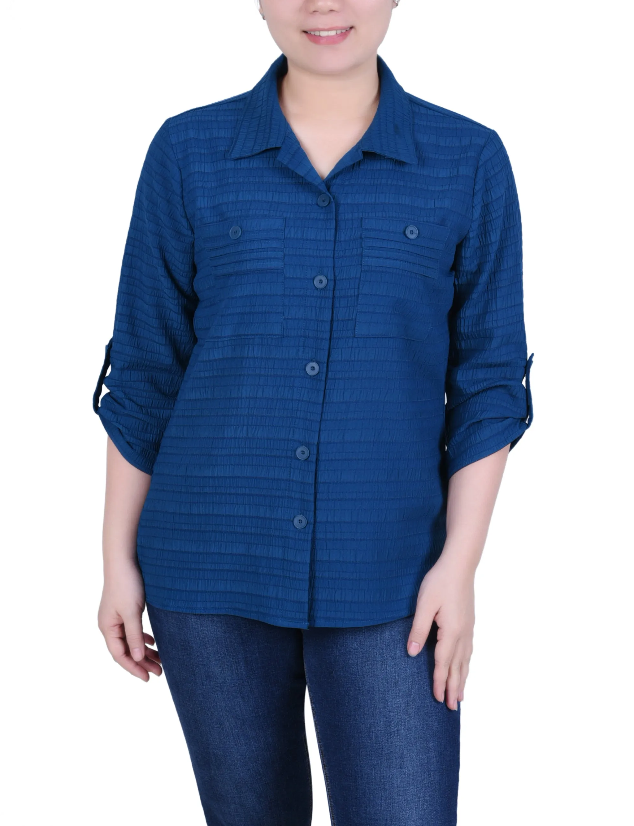 Blouse Jacquard Tissée 3/4 Manches Courtes