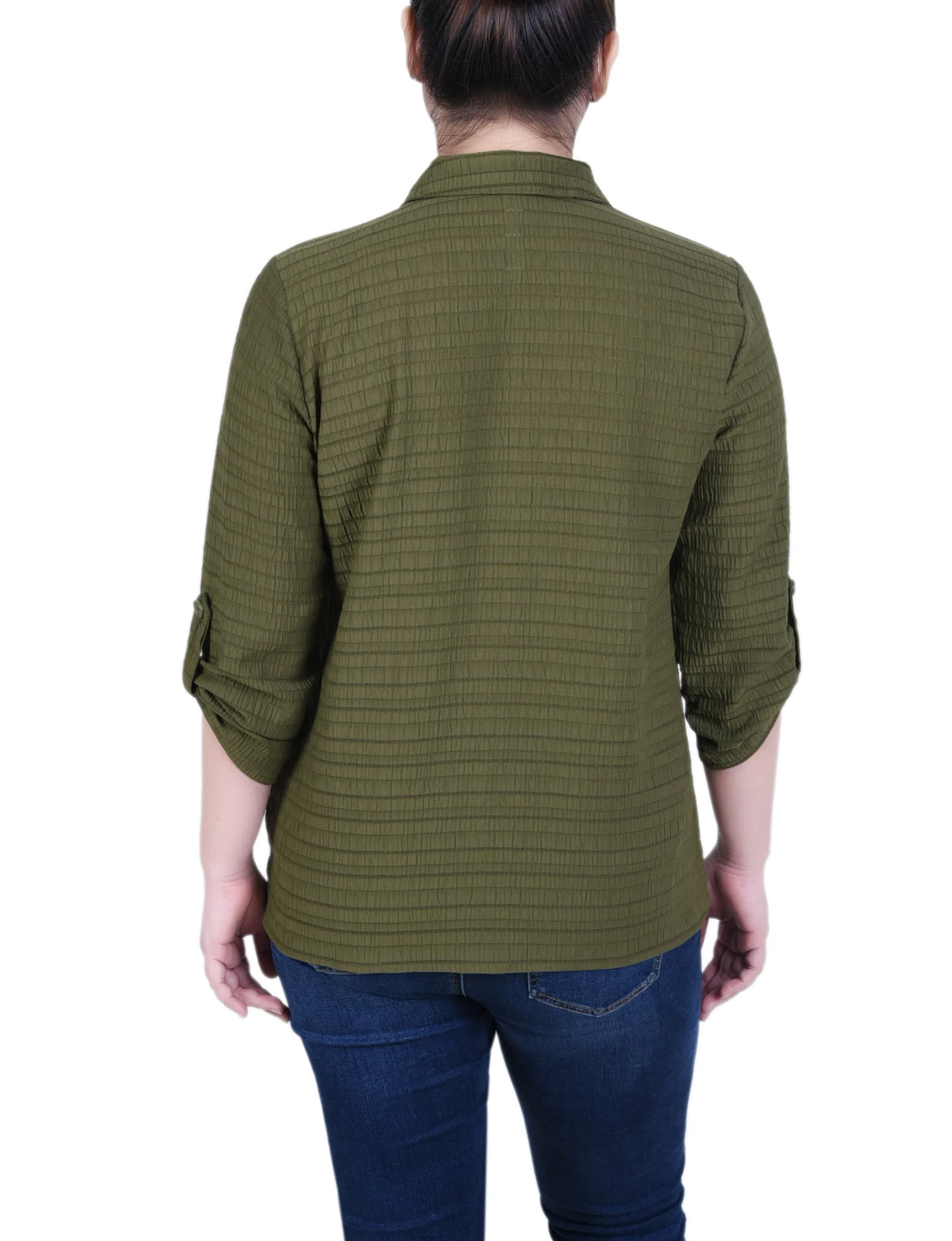 Blouse Jacquard Tissée 3/4 Manches Courtes