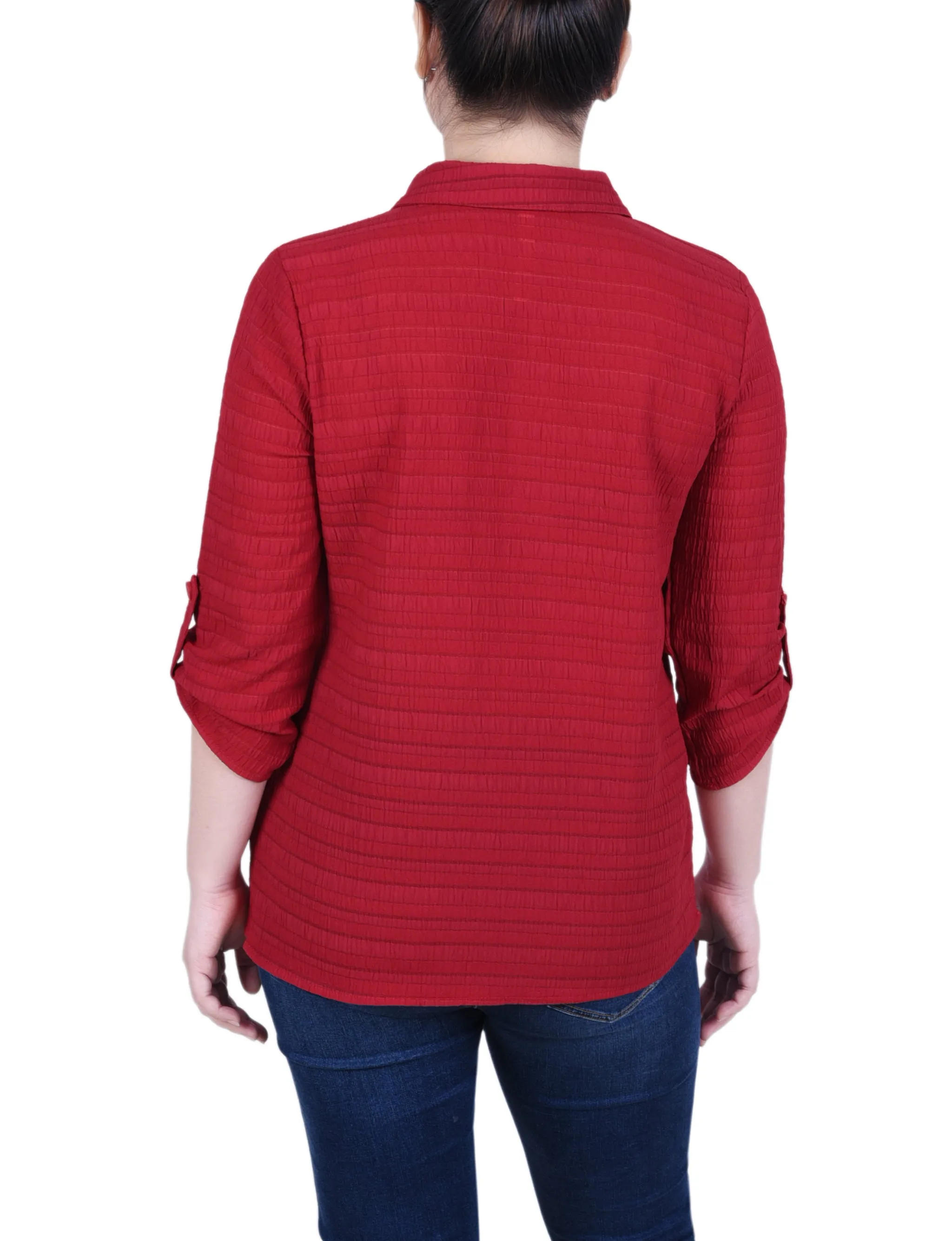 Blouse Jacquard Tissée 3/4 Manches Courtes
