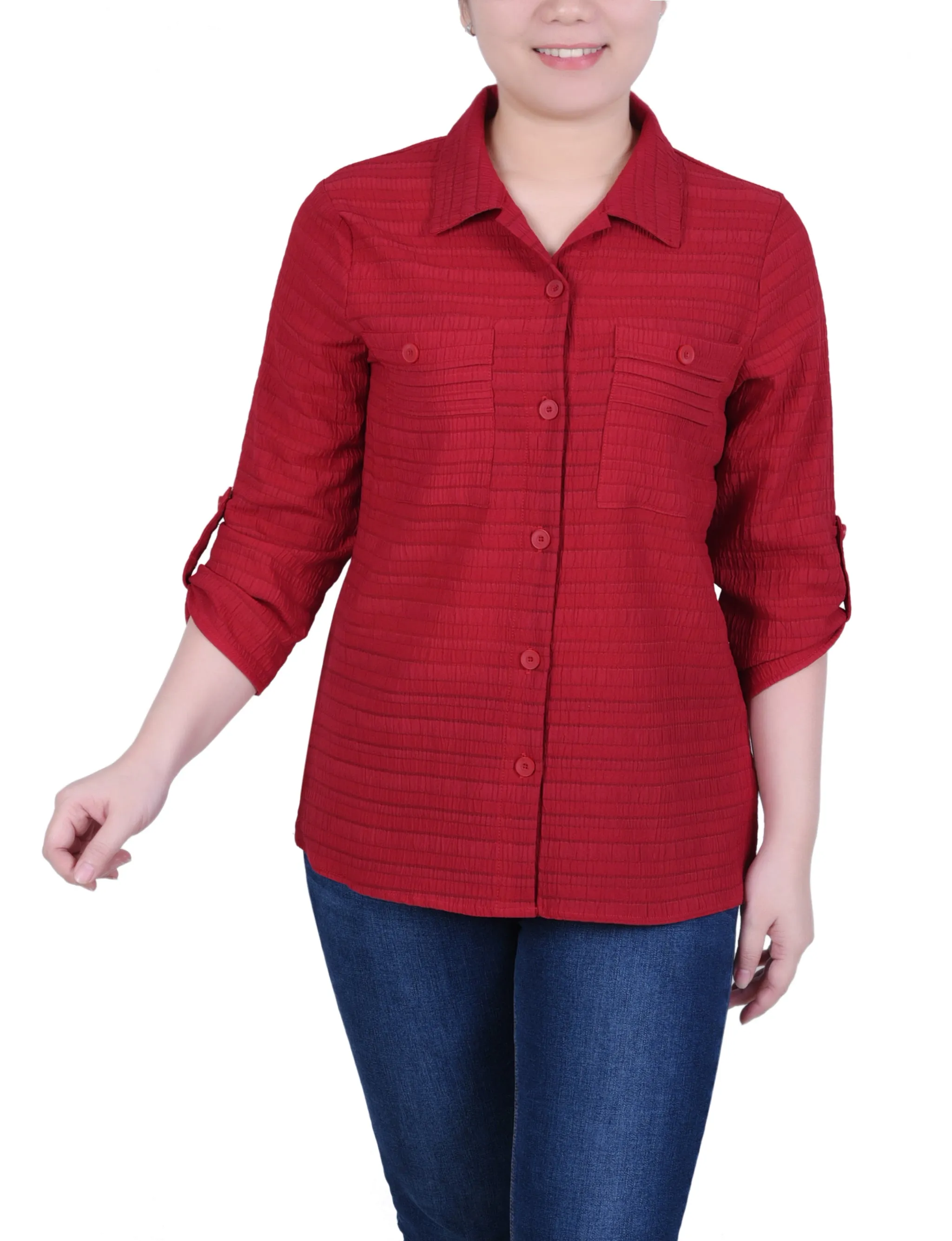 Blouse Jacquard Tissée 3/4 Manches Courtes