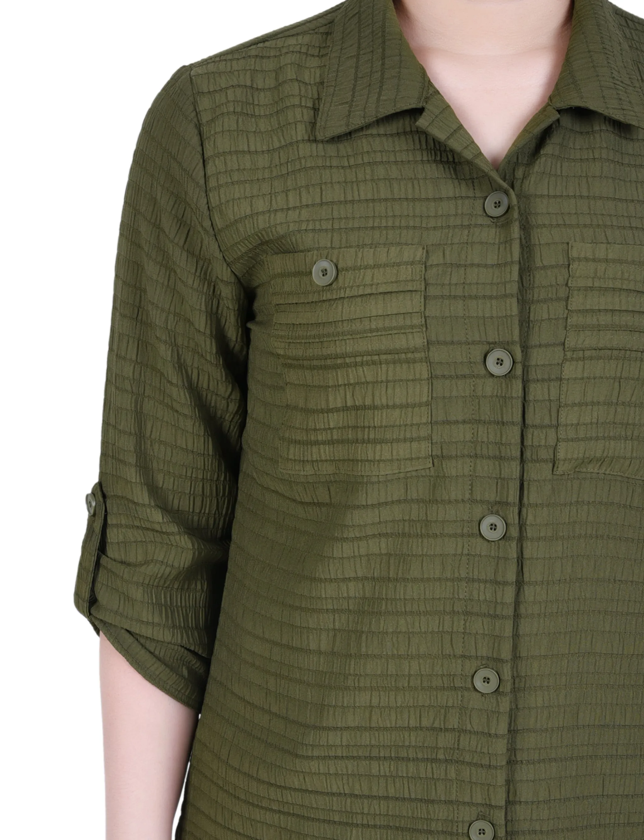 Blouse Jacquard Tissée 3/4 Manches Courtes