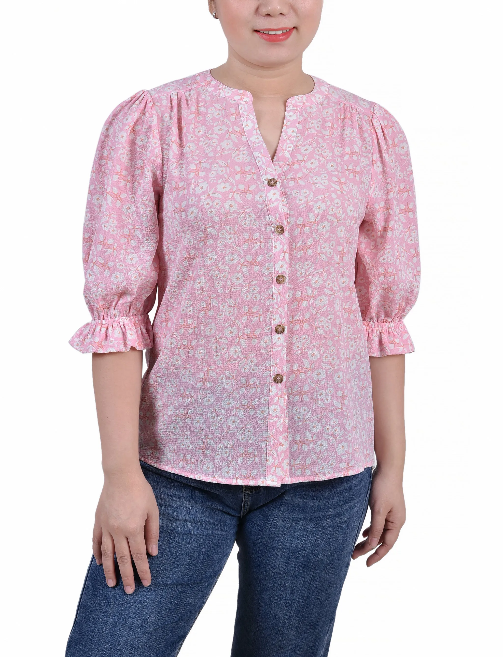 Blouse Y col avec manches coudes courtes