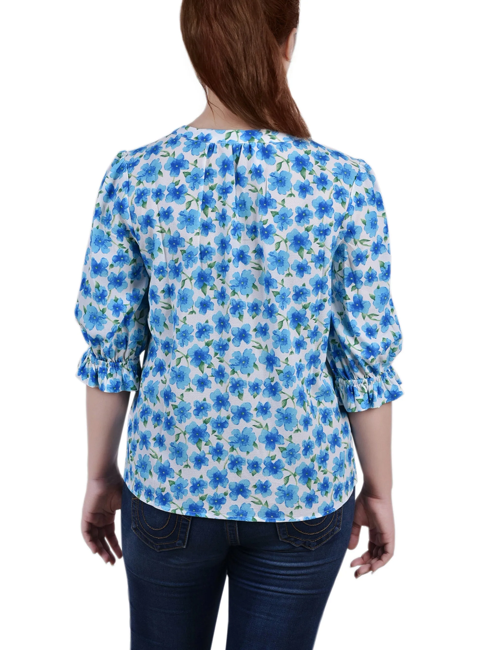 Blouse Y col avec manches coudes courtes