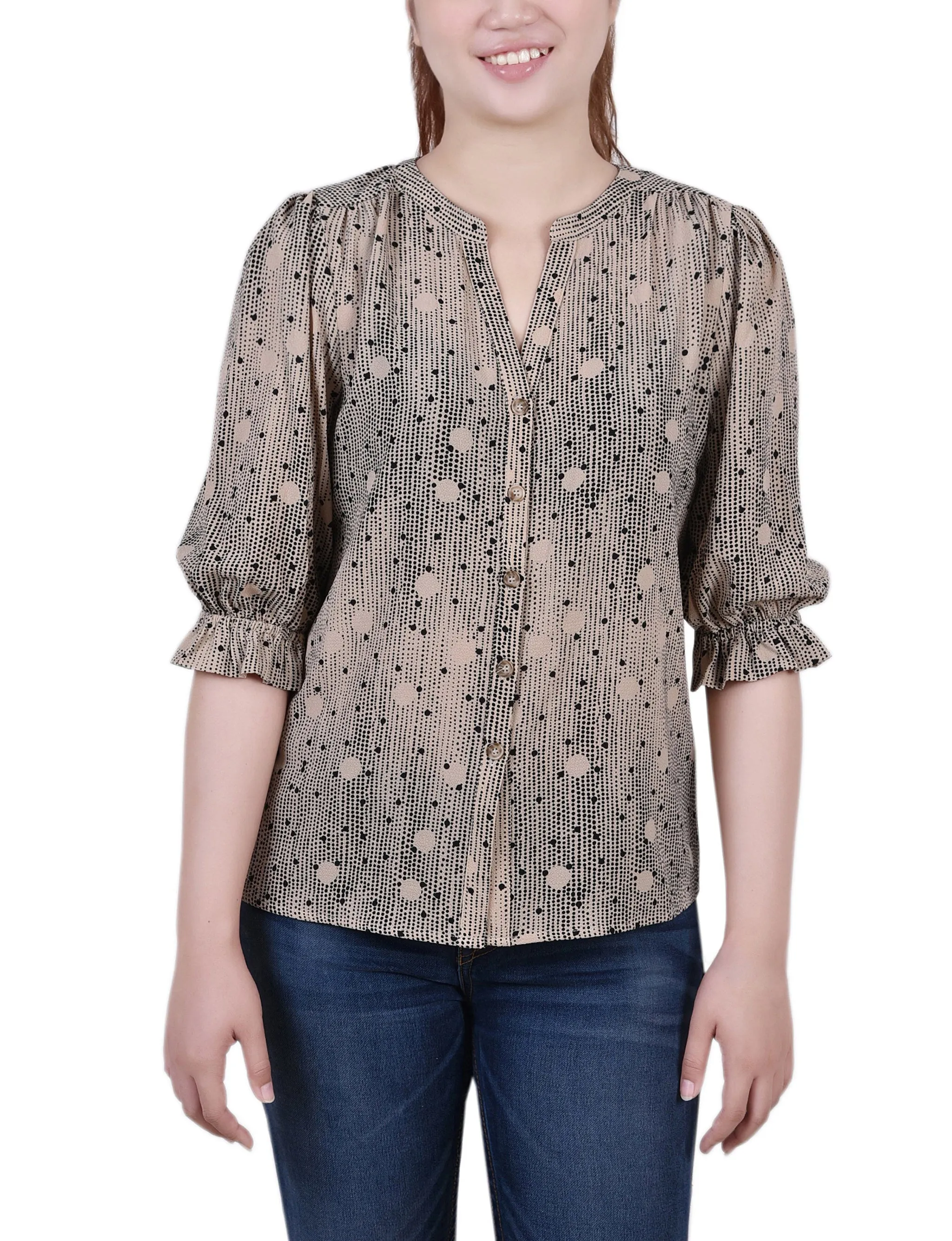 Blouse Y col avec manches coudes courtes