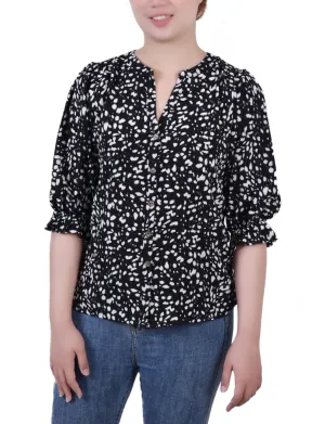 Petite Elbow Sleeve Y Neck Blouse