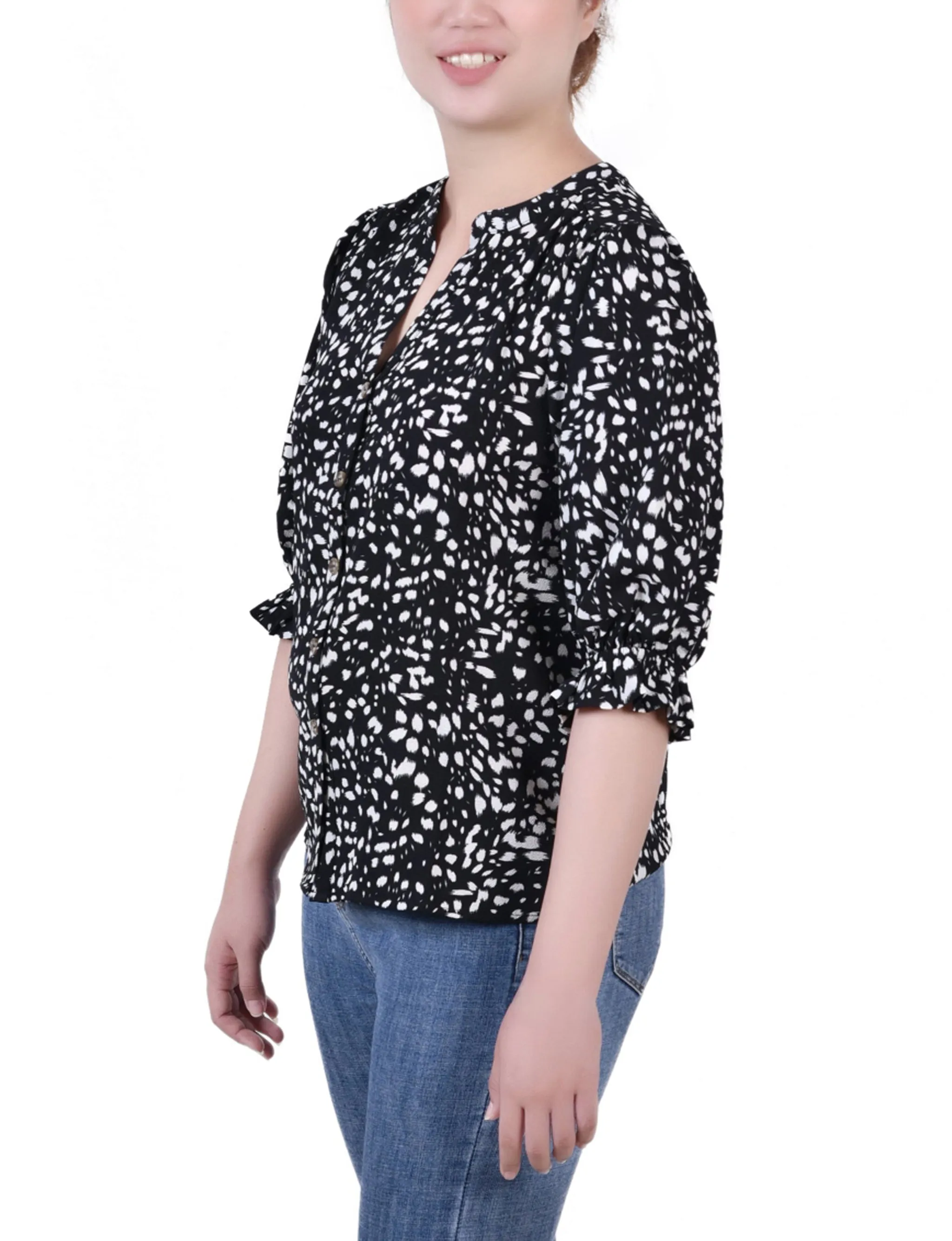 Blouse Y col avec manches coudes courtes