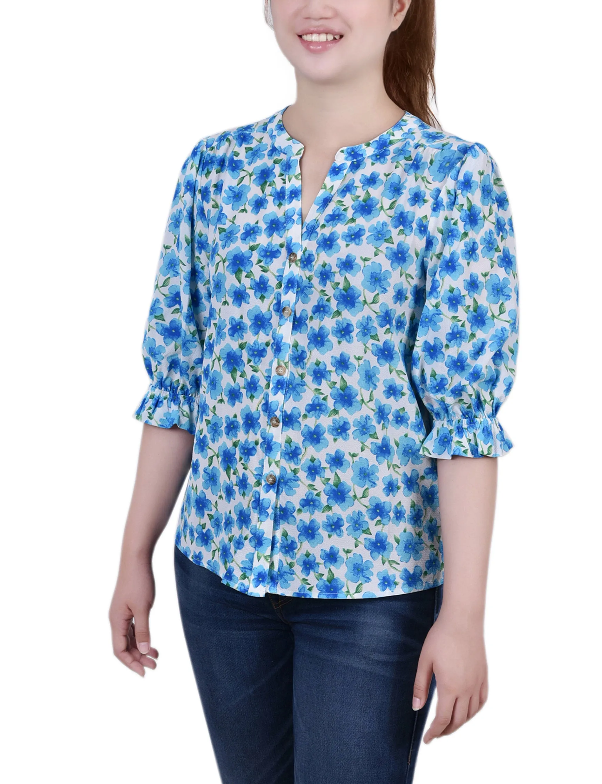 Blouse Y col avec manches coudes courtes