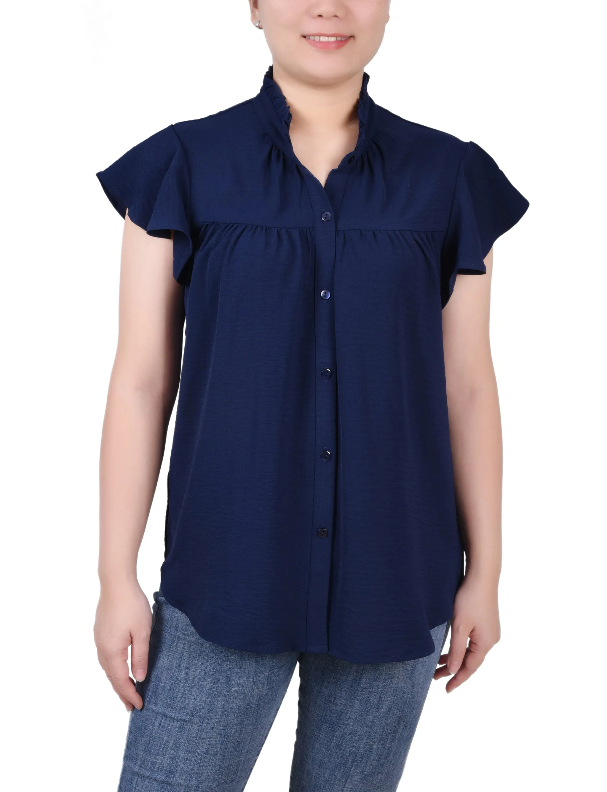 Blouse à col ruché avec petites manches flutter