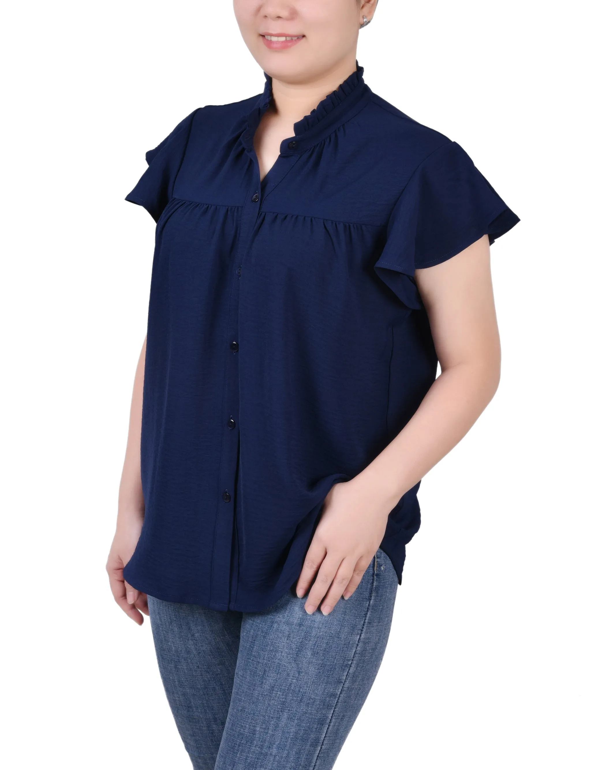 Blouse à col ruché avec petites manches flutter