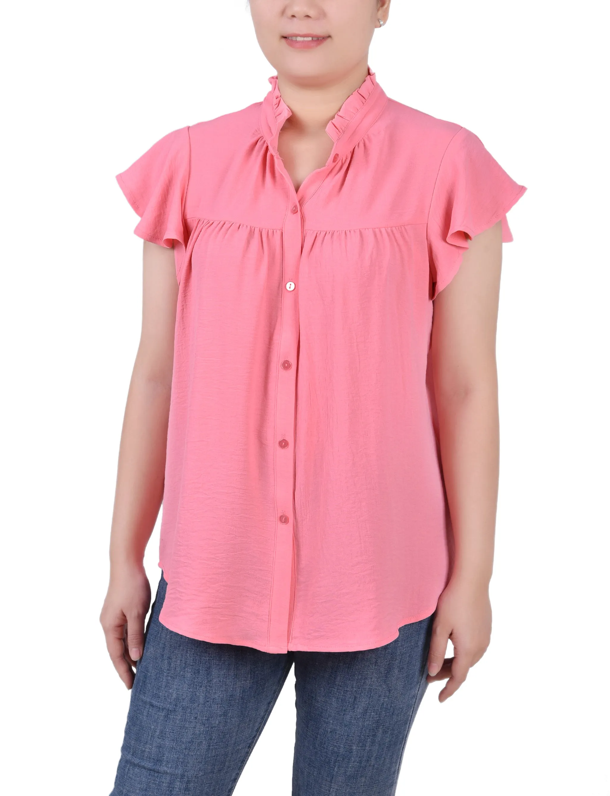 Blouse à col ruché avec petites manches flutter