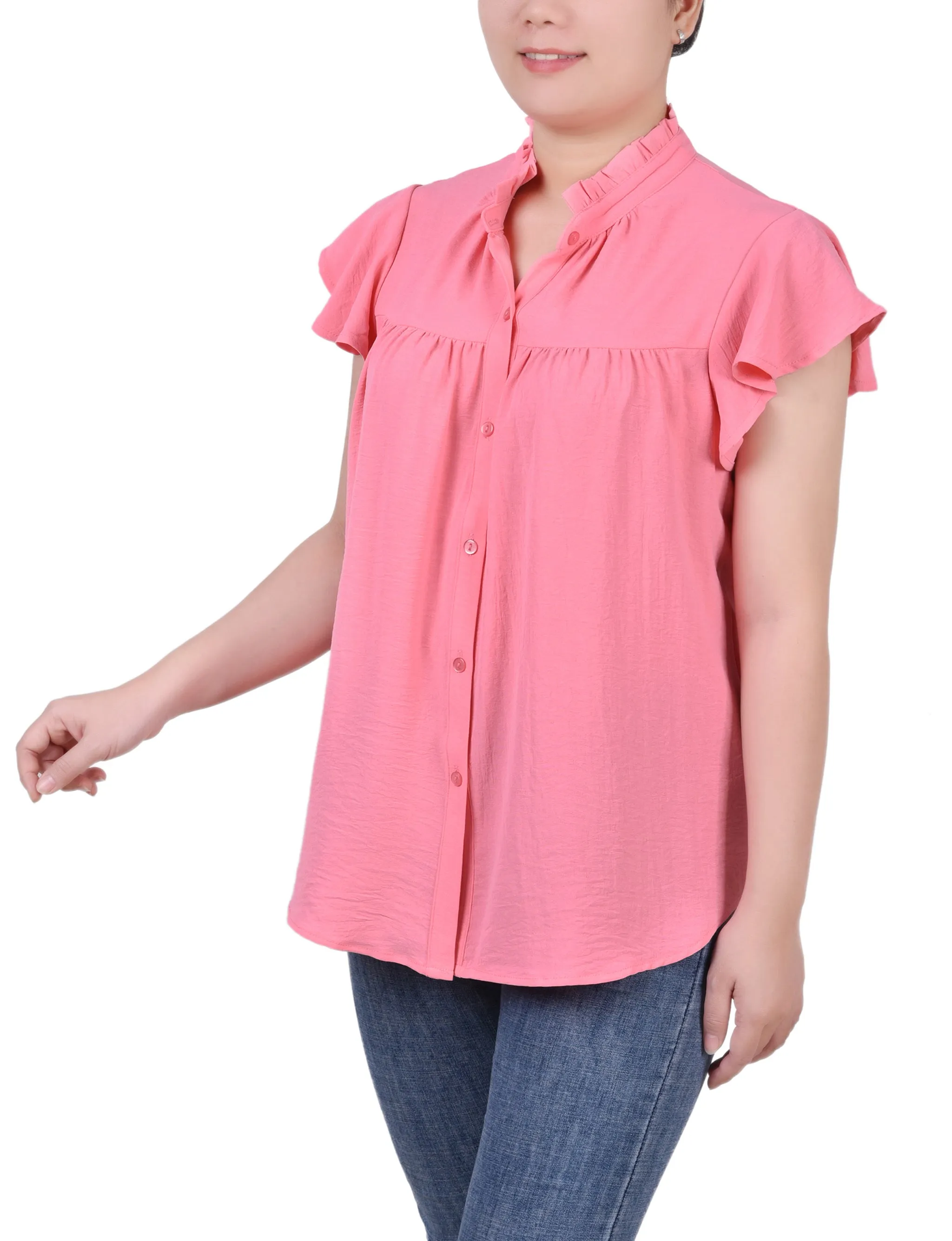 Blouse à col ruché avec petites manches flutter