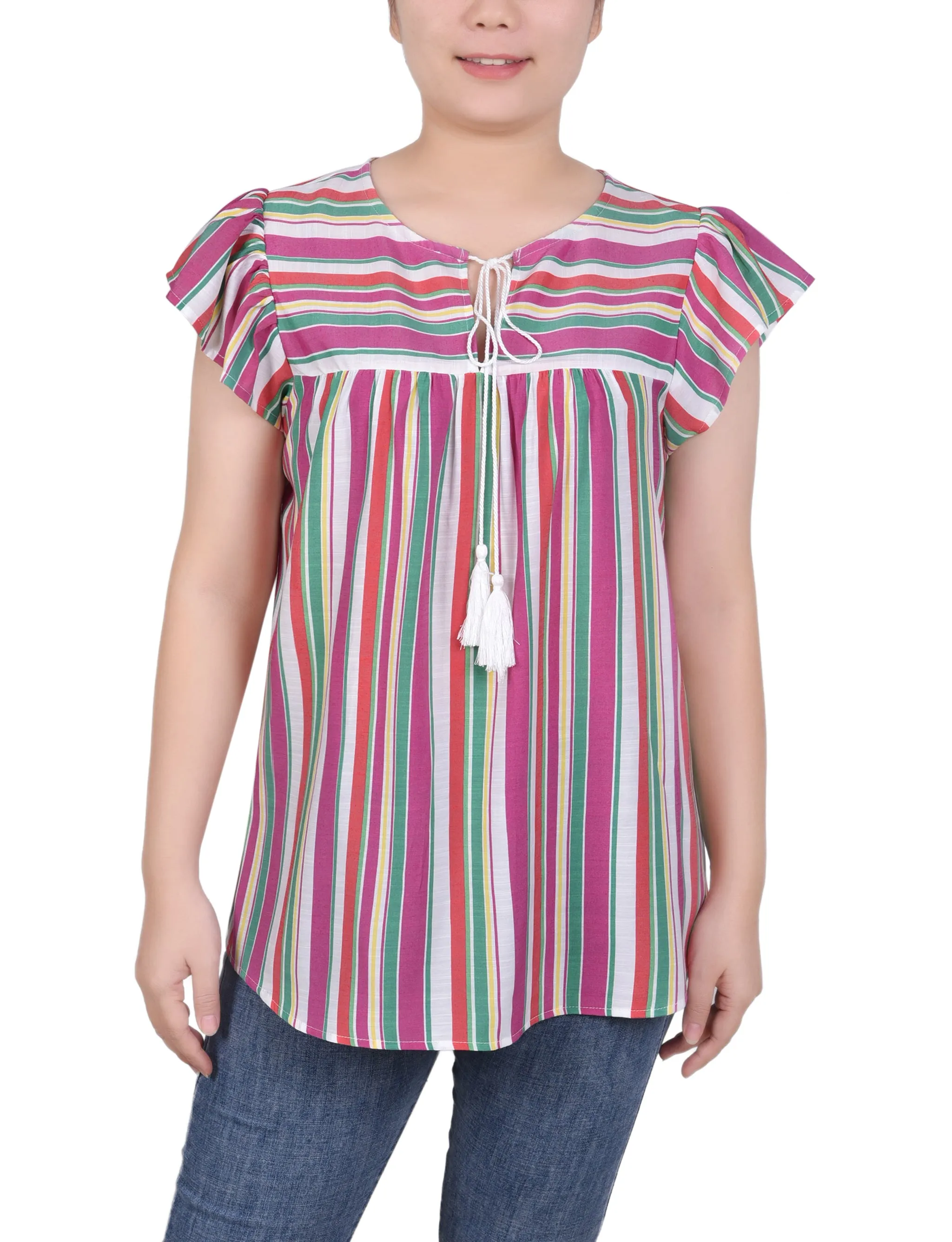 Blouse à rayures verticales avec petites manches flutter